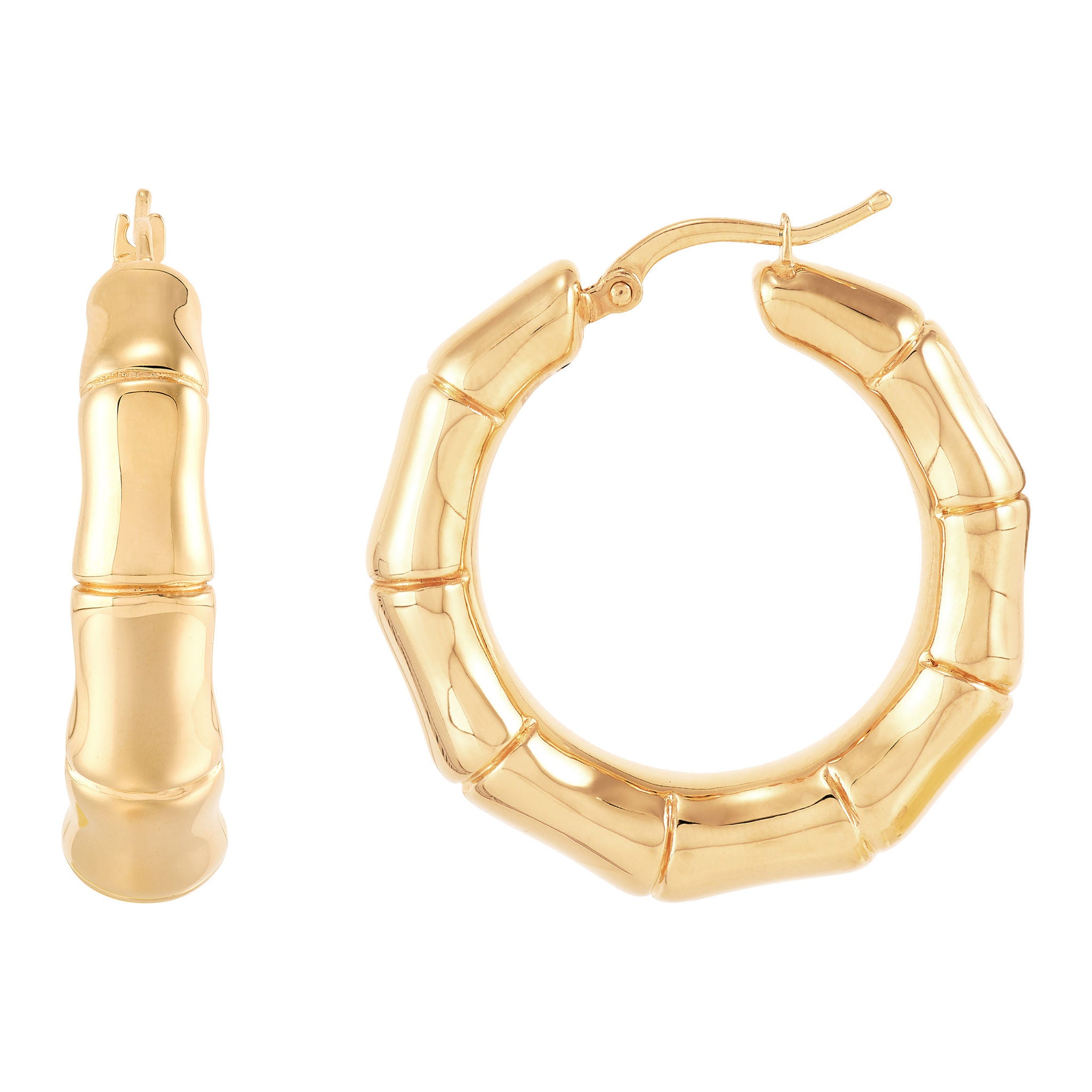 14kt Yellow Gold Bamboo Hoop Earrings