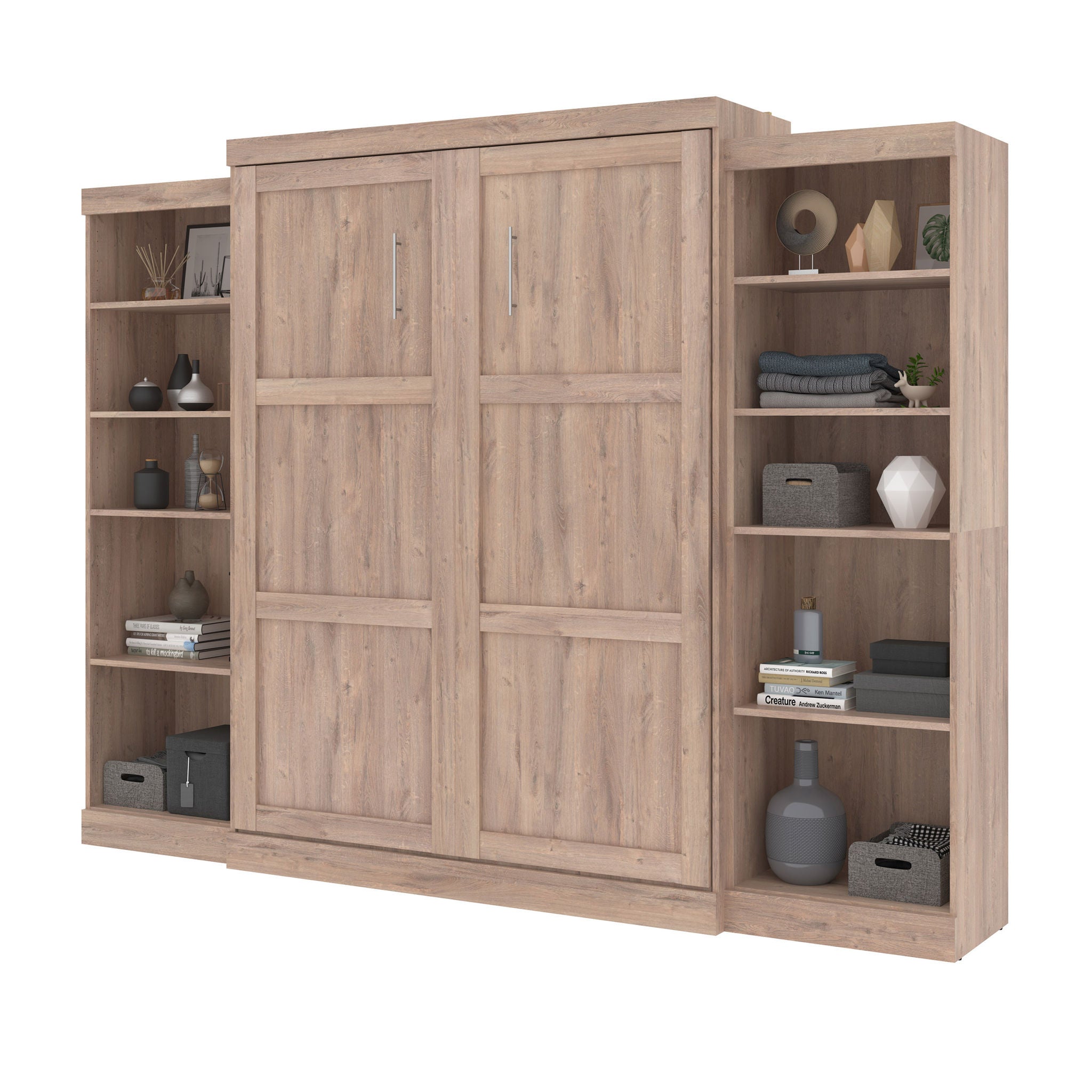 Boutique Queen Murphy Bed with 2 Shelving Units