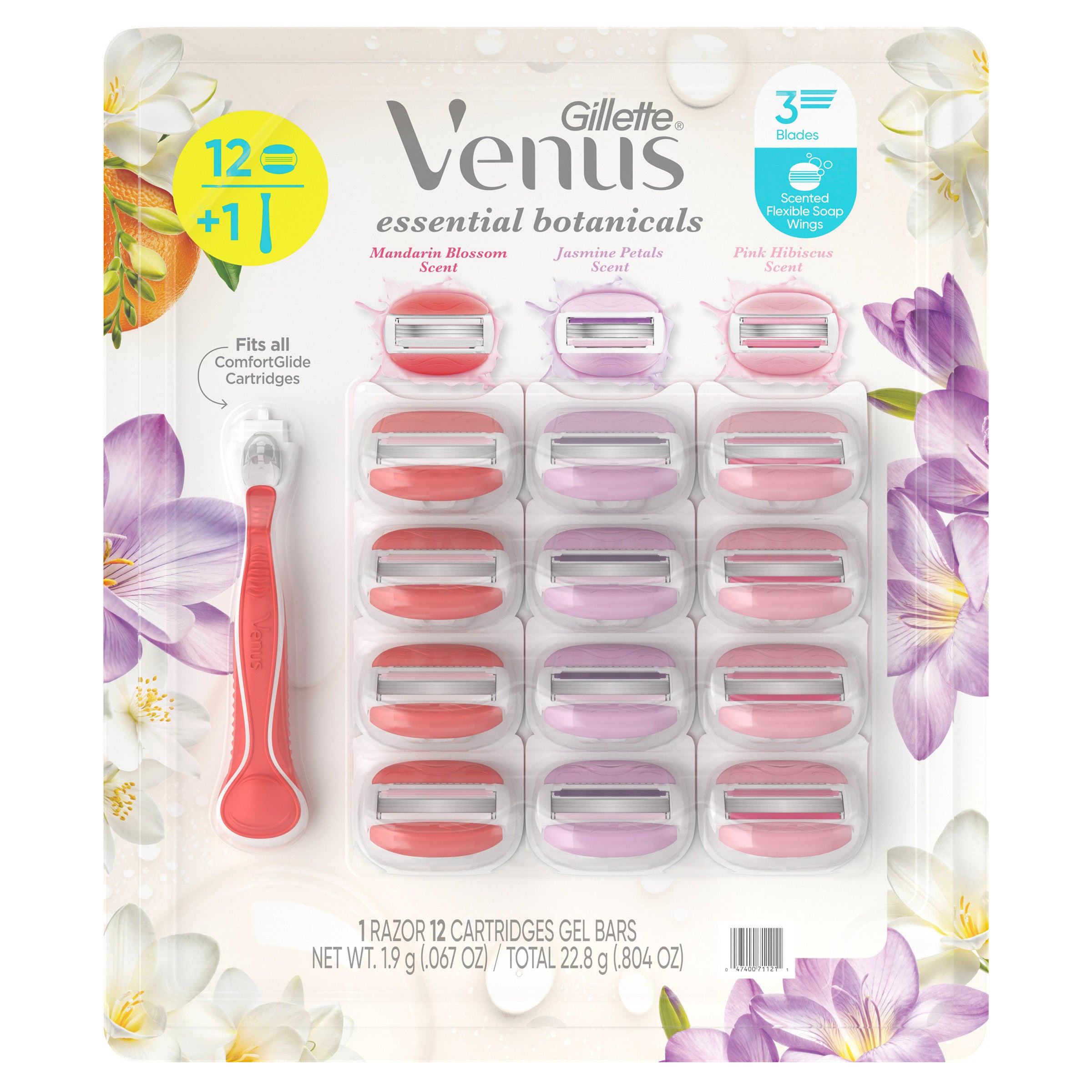 Gillette Venus ComfortGlide Essential Botanicals, 1 Razor + 12 Cartridges Gel