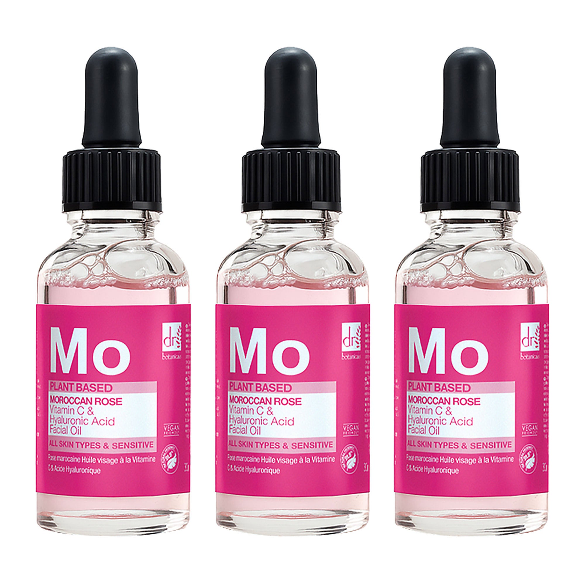 Dr. Botanicals Moroccan Rose Facial Oil with Hyaluronic Acid and Vitamin C, 1.01 fl oz, 3-pack