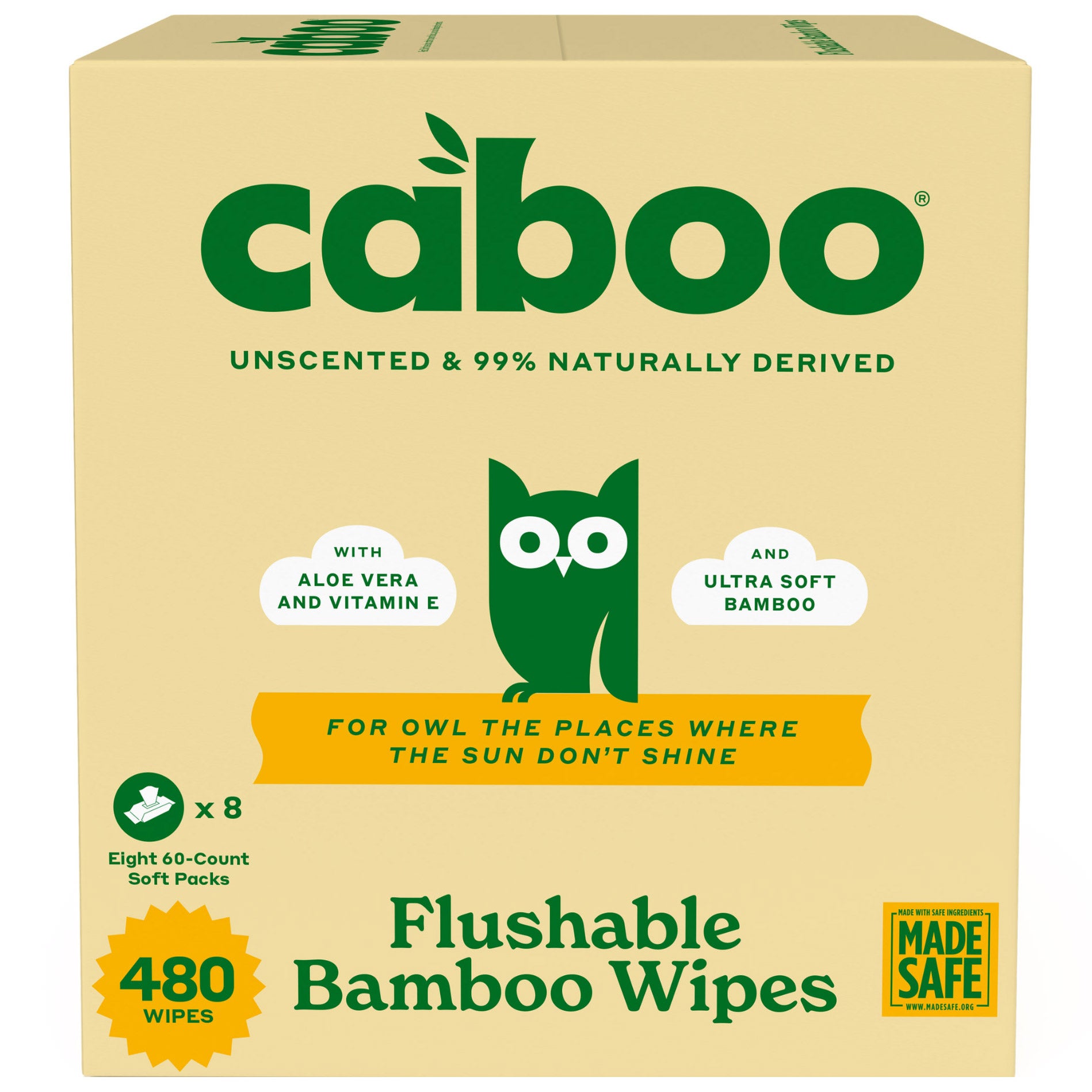 Caboo Unscented Flushable Bamboo Wipes, 480 Wipes