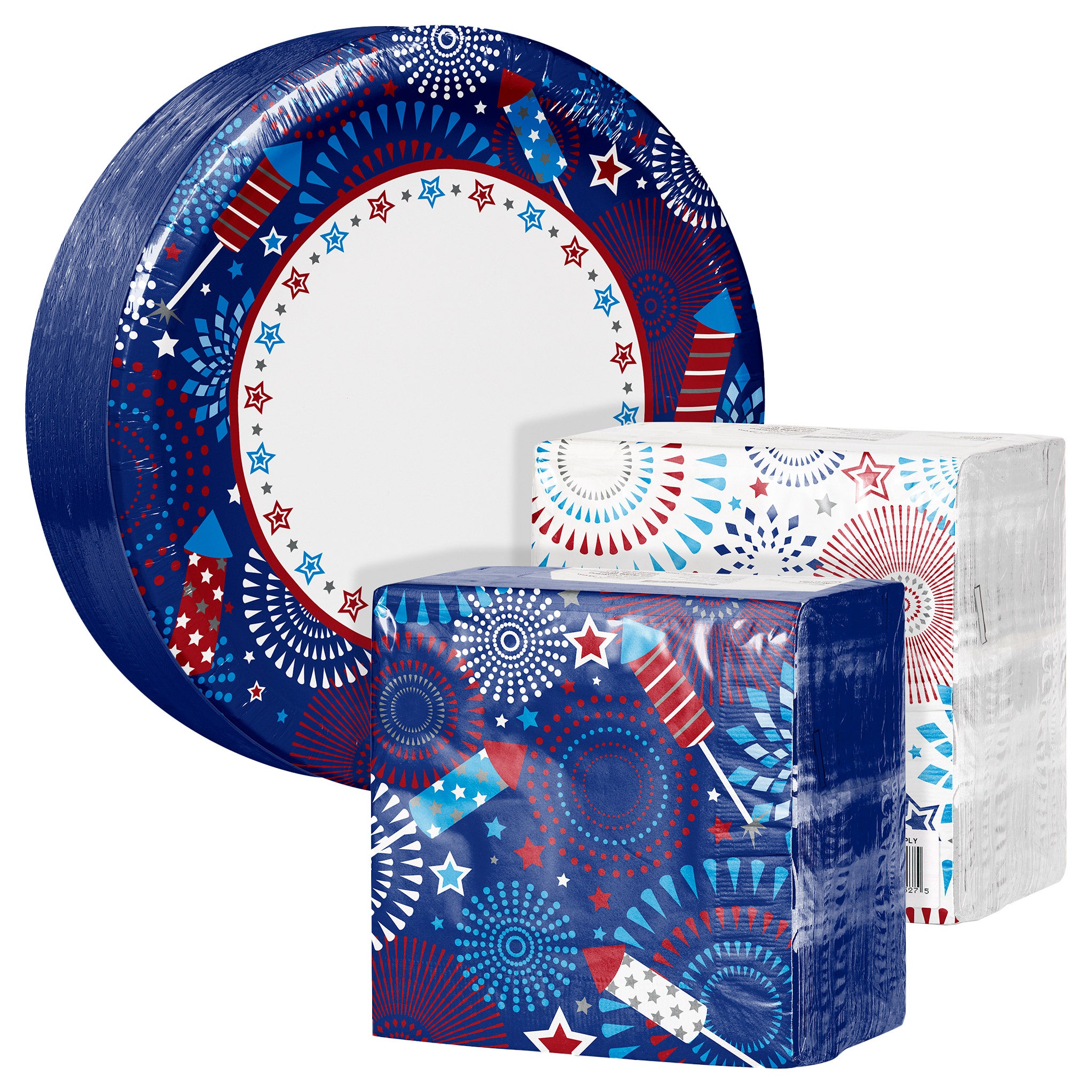 Artstyle Paper Plate & Napkin Bundle, Firecracker Fun, 200-count