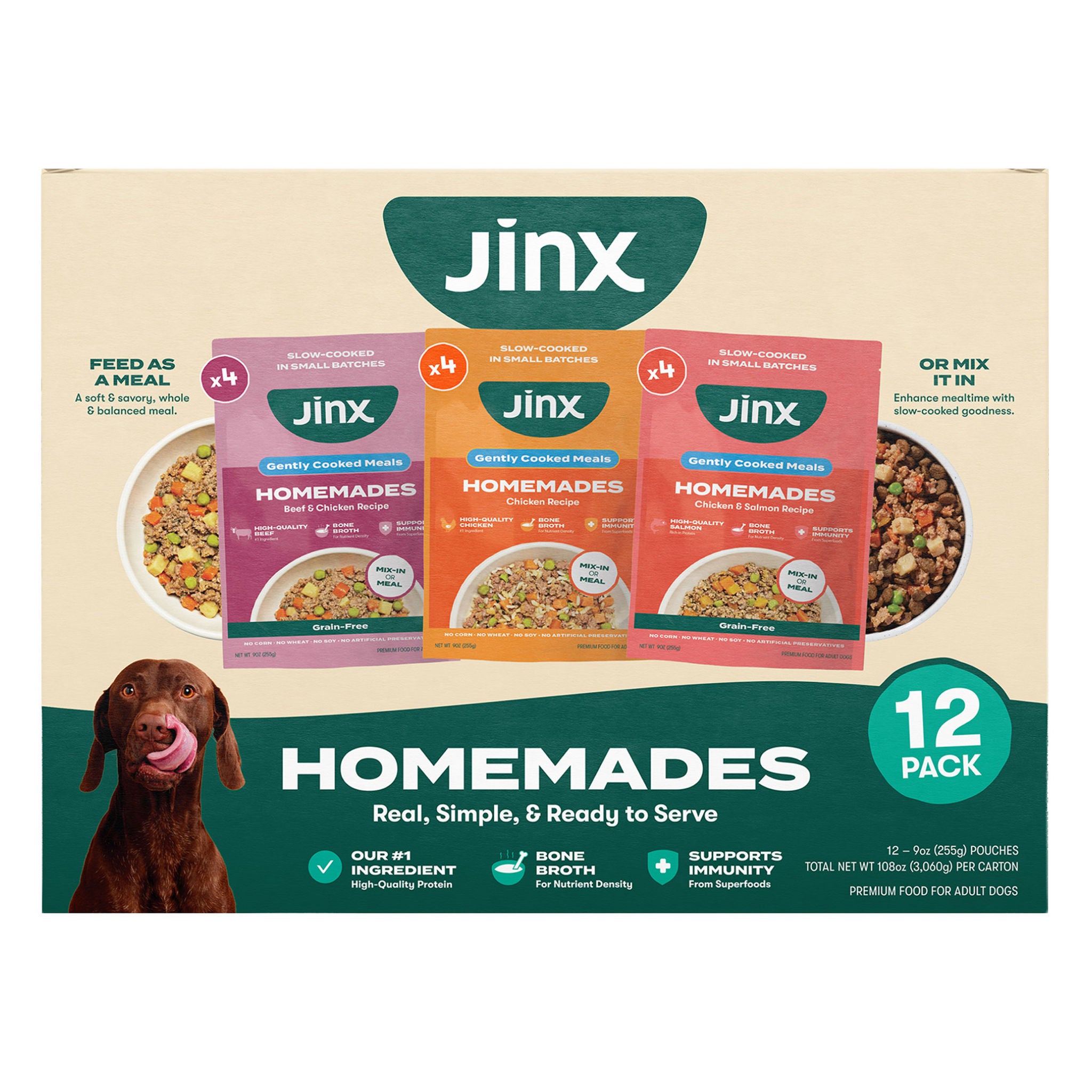 Jinx Homemades Variety Pack, Wet Dog Food Pack , 9oz , 12-count