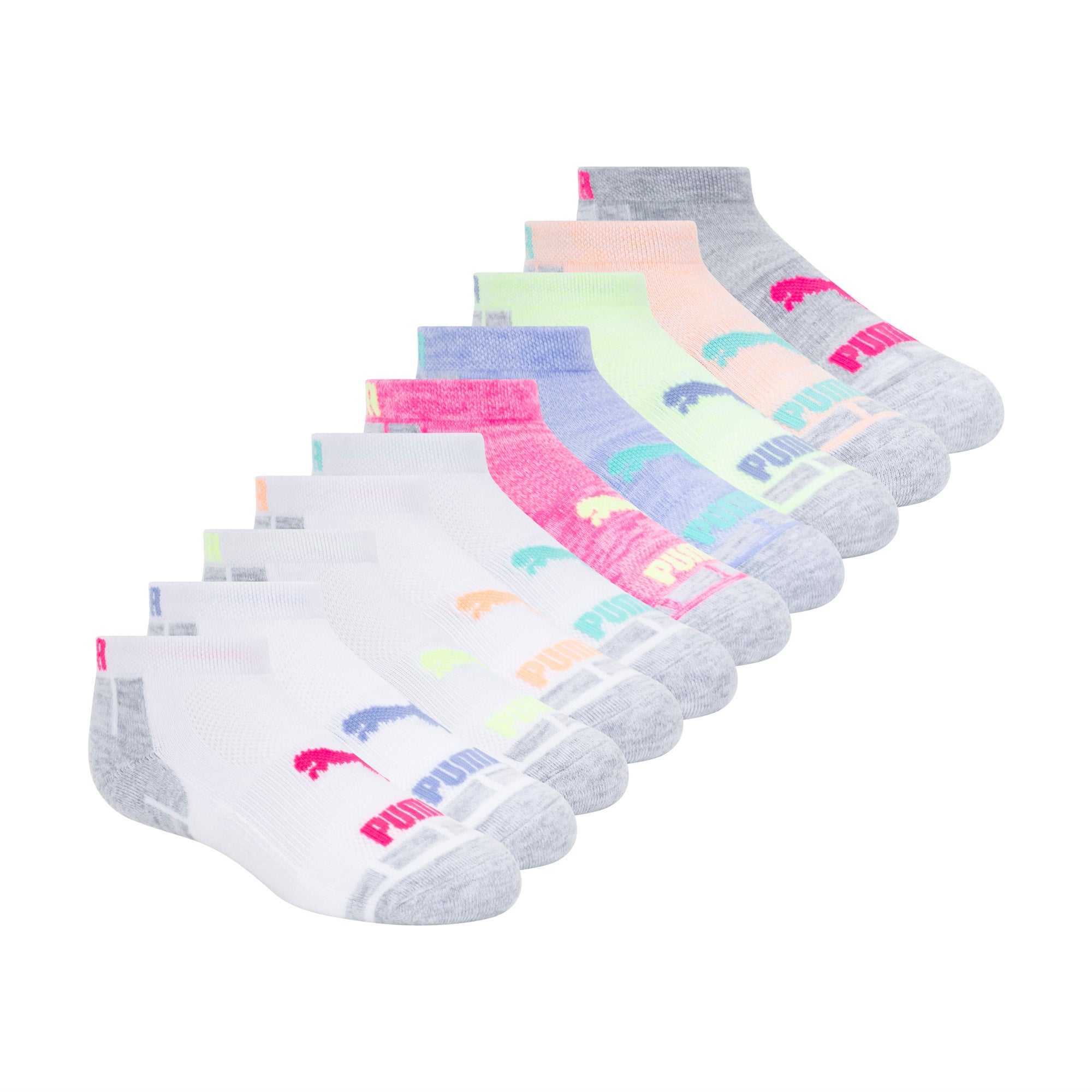 PUMA Youth Low Cut Sock, 20-pair, Pink/White