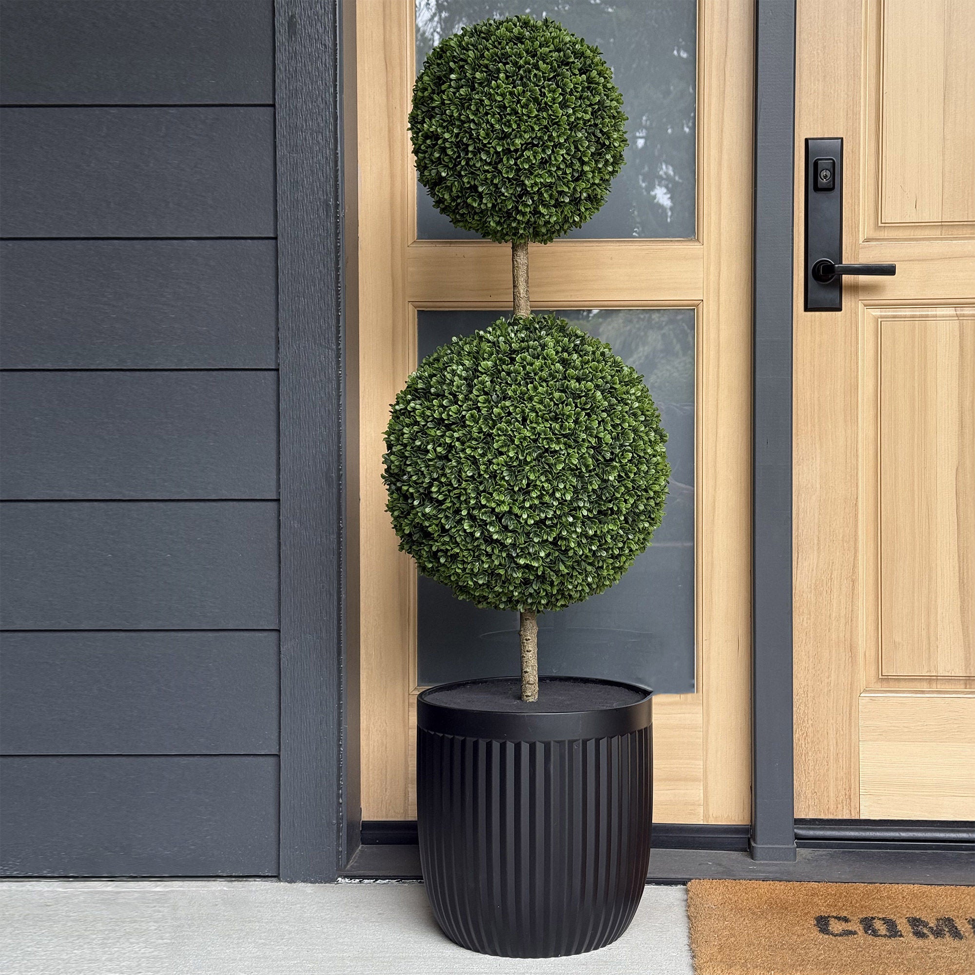 Faux 4' UV Resistant Boxwood Topiary Tree Indoor and Outdoor