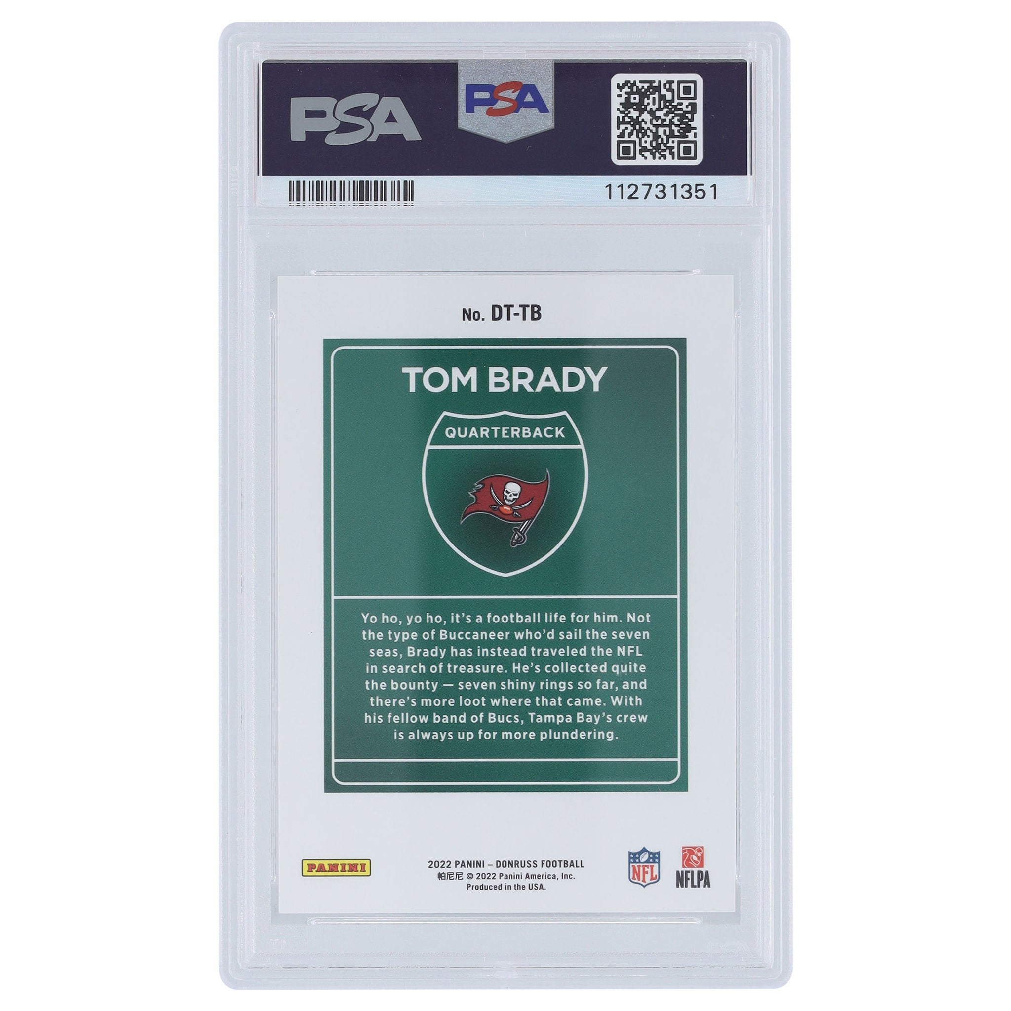 Tom Brady Autographed Tampa Bay Buccaneers 2022 Panini Donruss Downtown Red Ink #DT-TB PSA Authenticated