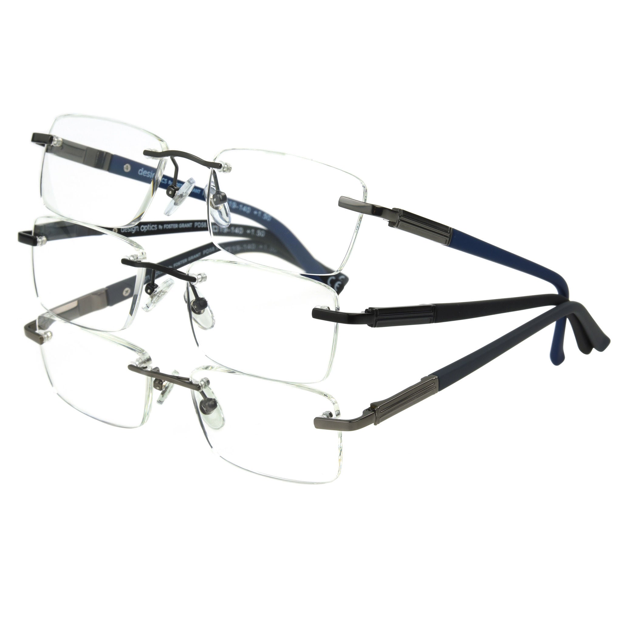 Design Optics By Foster Grant Rimless Metal Reading Glasses, 3-pack