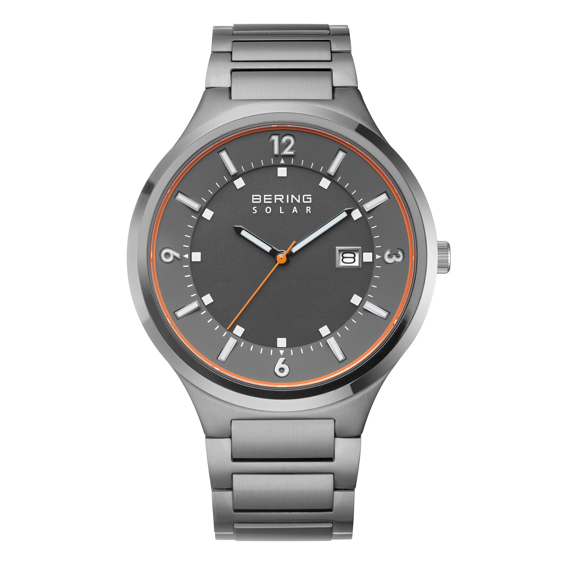Bering Solar Stainless Steel Grey Dial Quartz Men's Watch, 42mm