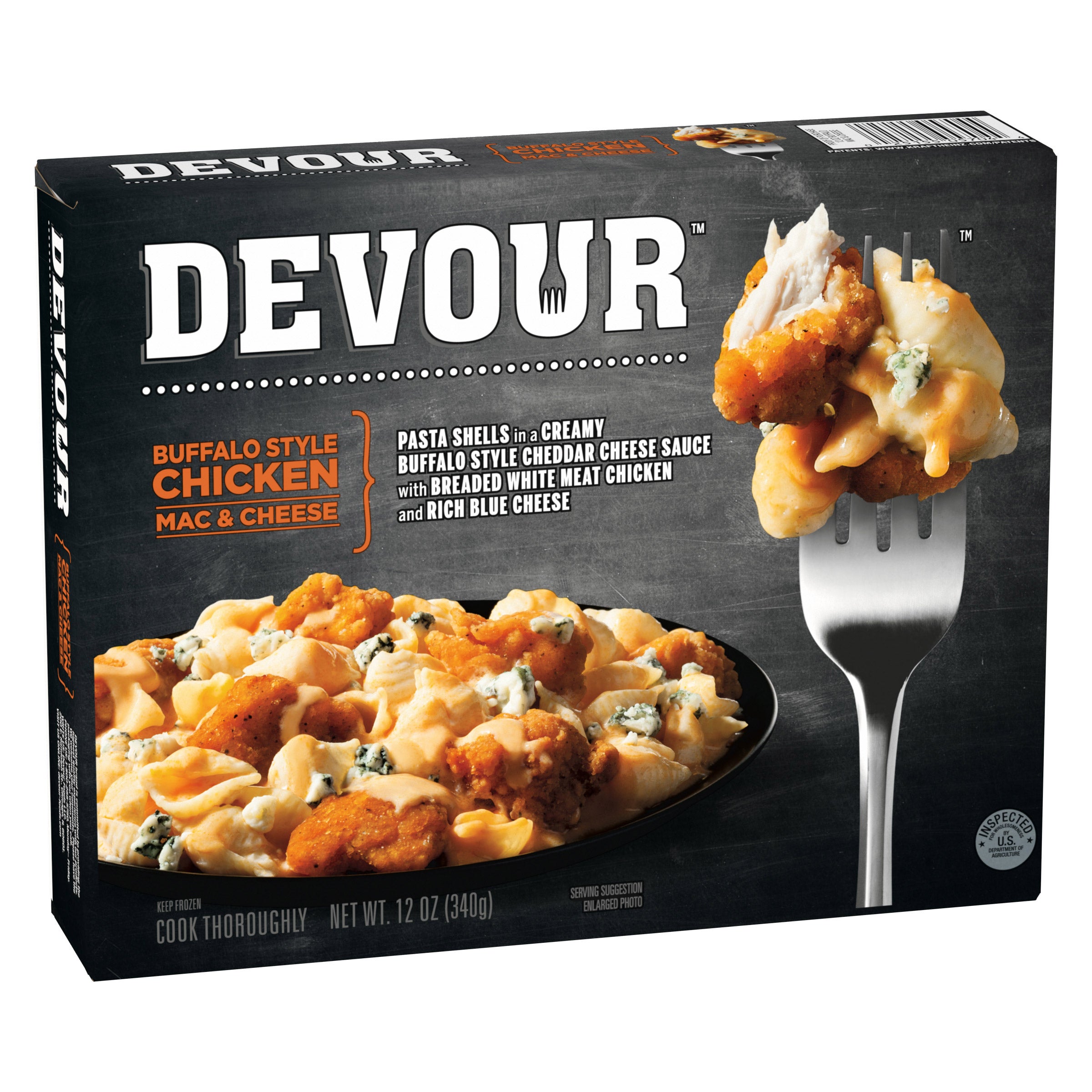 Devour Buffalo Style Chicken Mac and Cheese with Buffalo Cheddar Cheese Sauce and Blue Cheese, 12 oz, 8-count