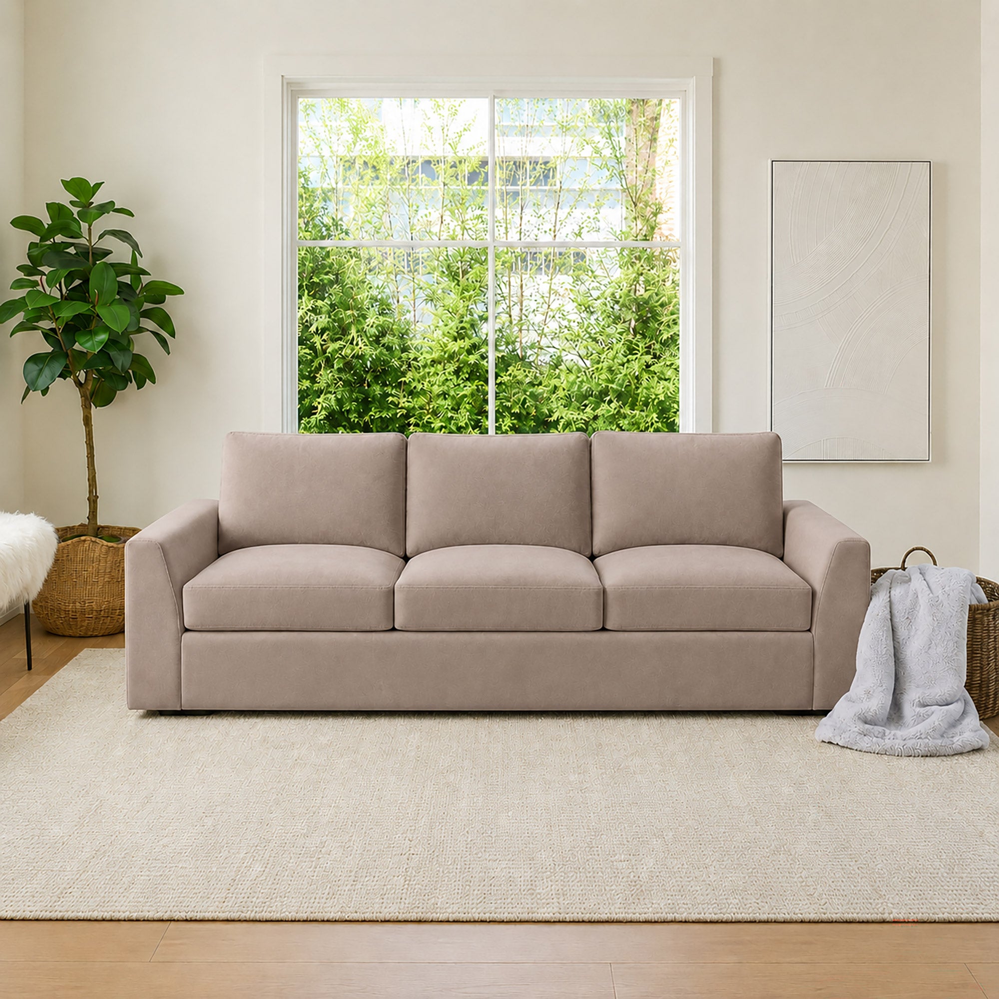 Lovesac Snugg Three Cushion Sofa with Tapered Arms, Taupe
