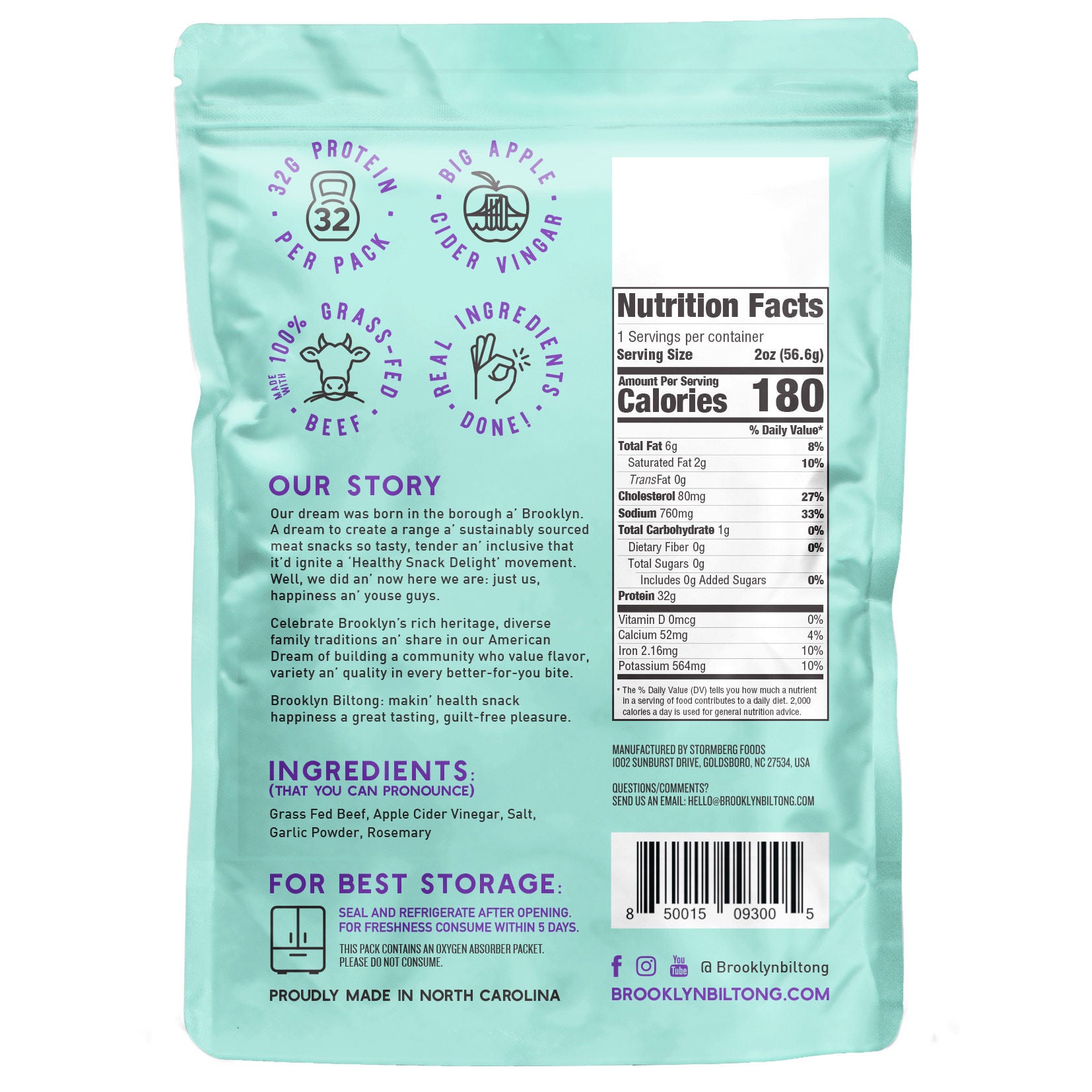 Brooklyn Biltong, Steakhouse Air Dried Beef, 2 oz, 6-count