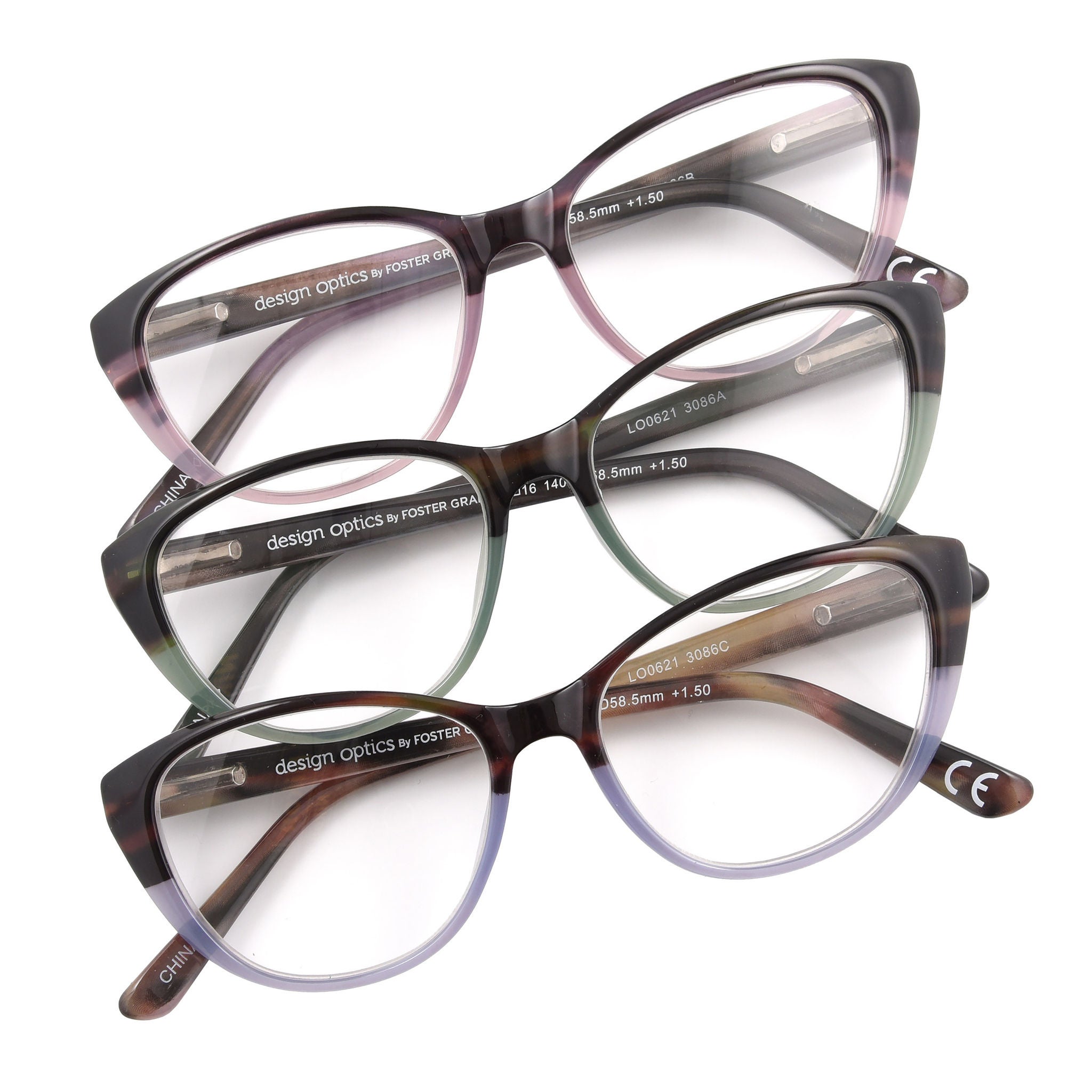 Design Optics by Foster Grant Leyna Cat Eye Plastic Reading Glasses, 3-pack