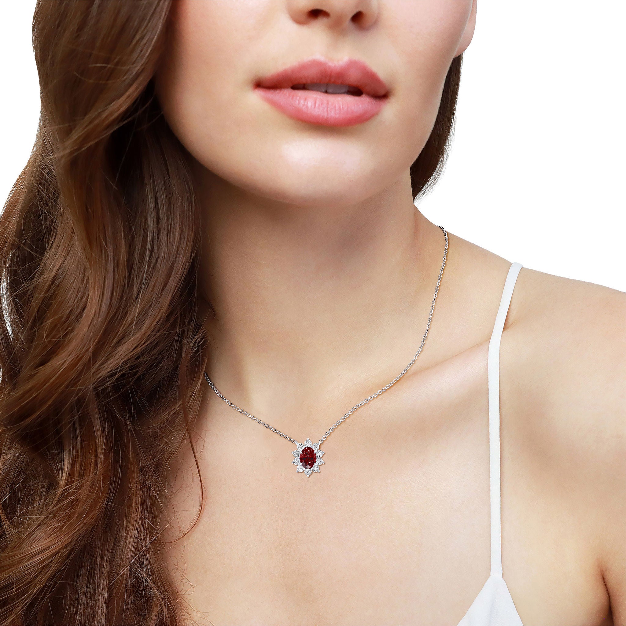 Oval Cut Ruby & Diamond 18kt White Gold Pendant