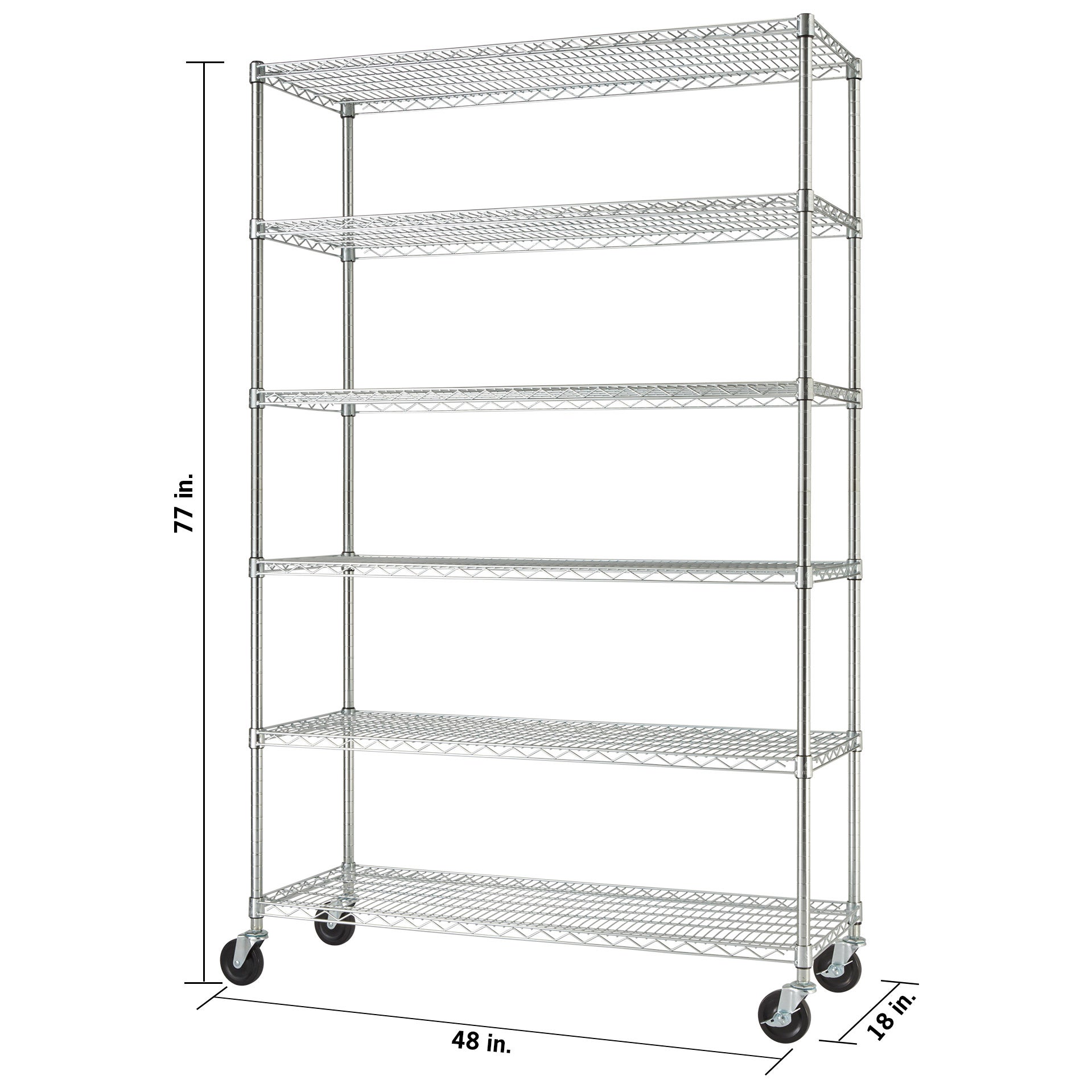 TRINITY PRO EcoTuff 6-Tier Wire Shelving Rack, 48” x 18” x “72” NSF, Includes Wheels
