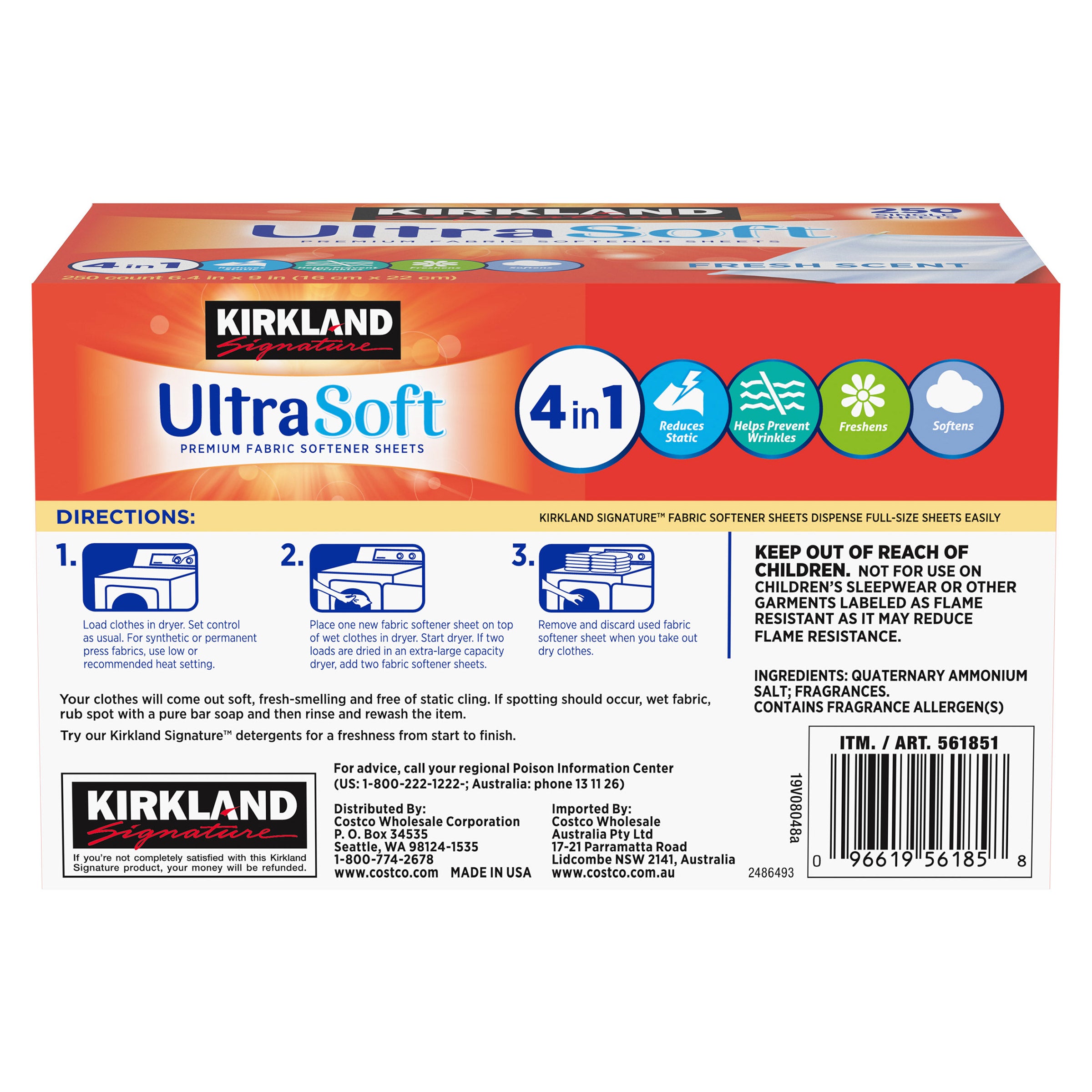 Kirkland Signature Fabric Softener Sheets, 250-count, 2-pack