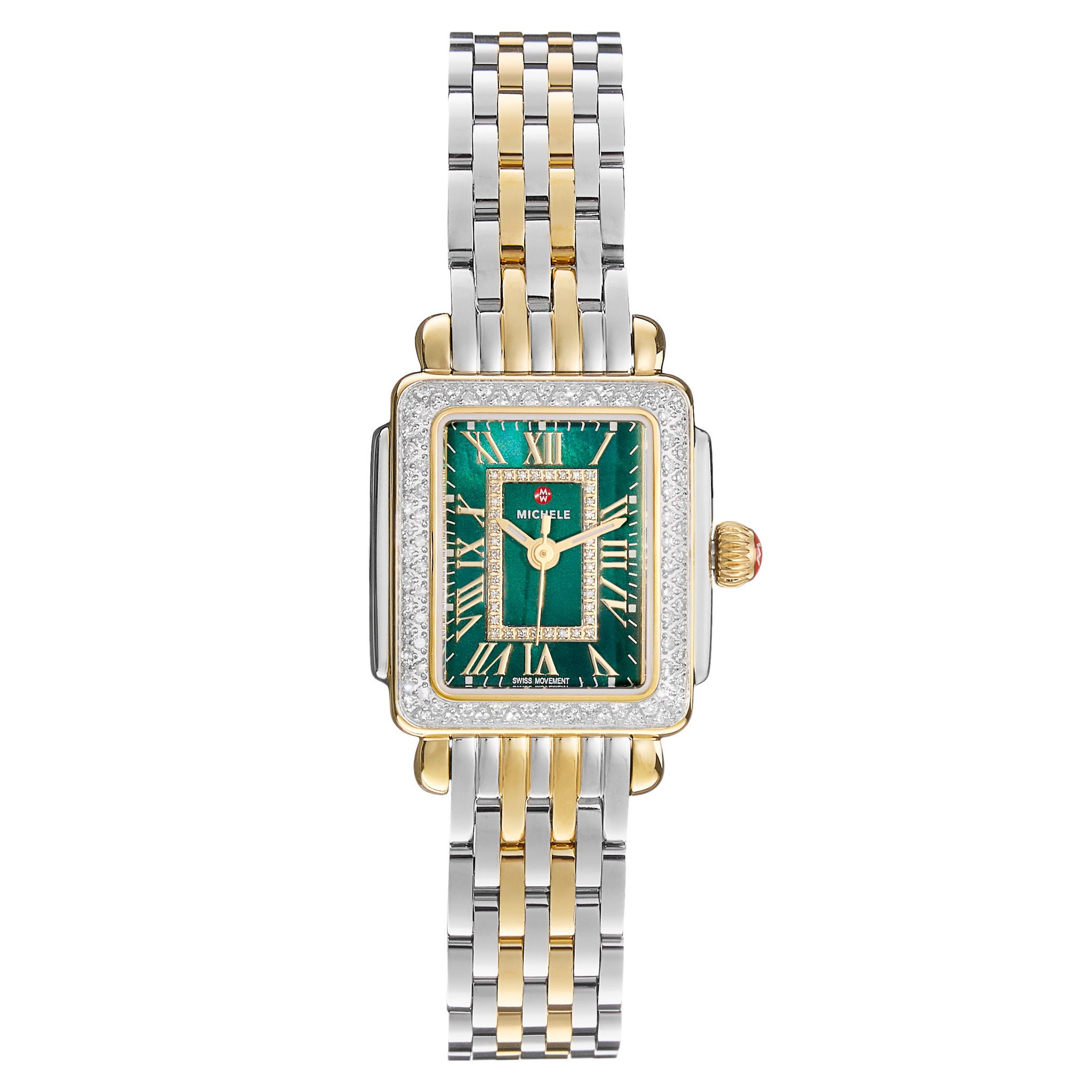 Michele Deco Madison Mini 18K Two-Tone Green Dial Quartz Women's Watch, 24mm