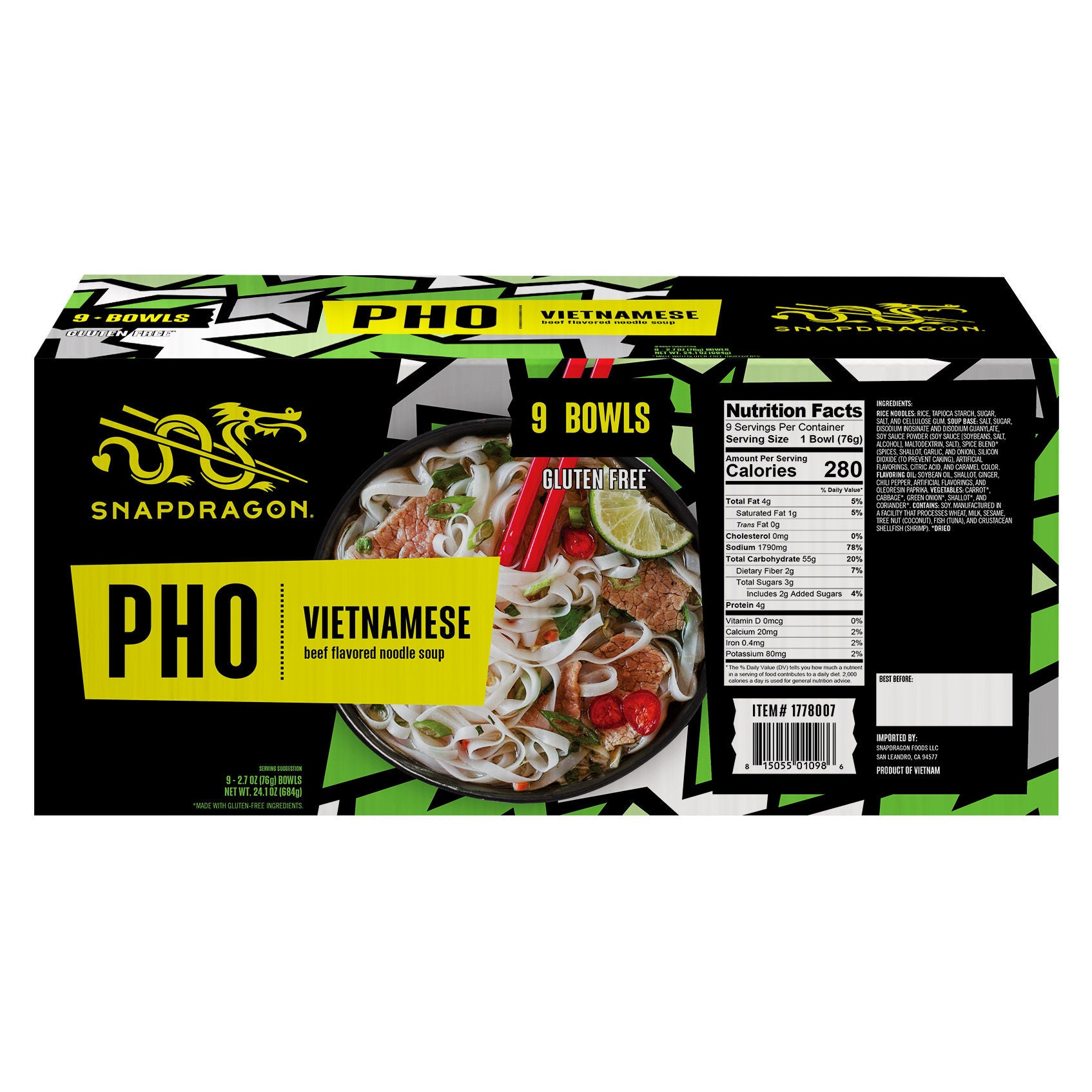 Snapdragon Vietnamese Pho, Beef, 2.7 oz, 9-count