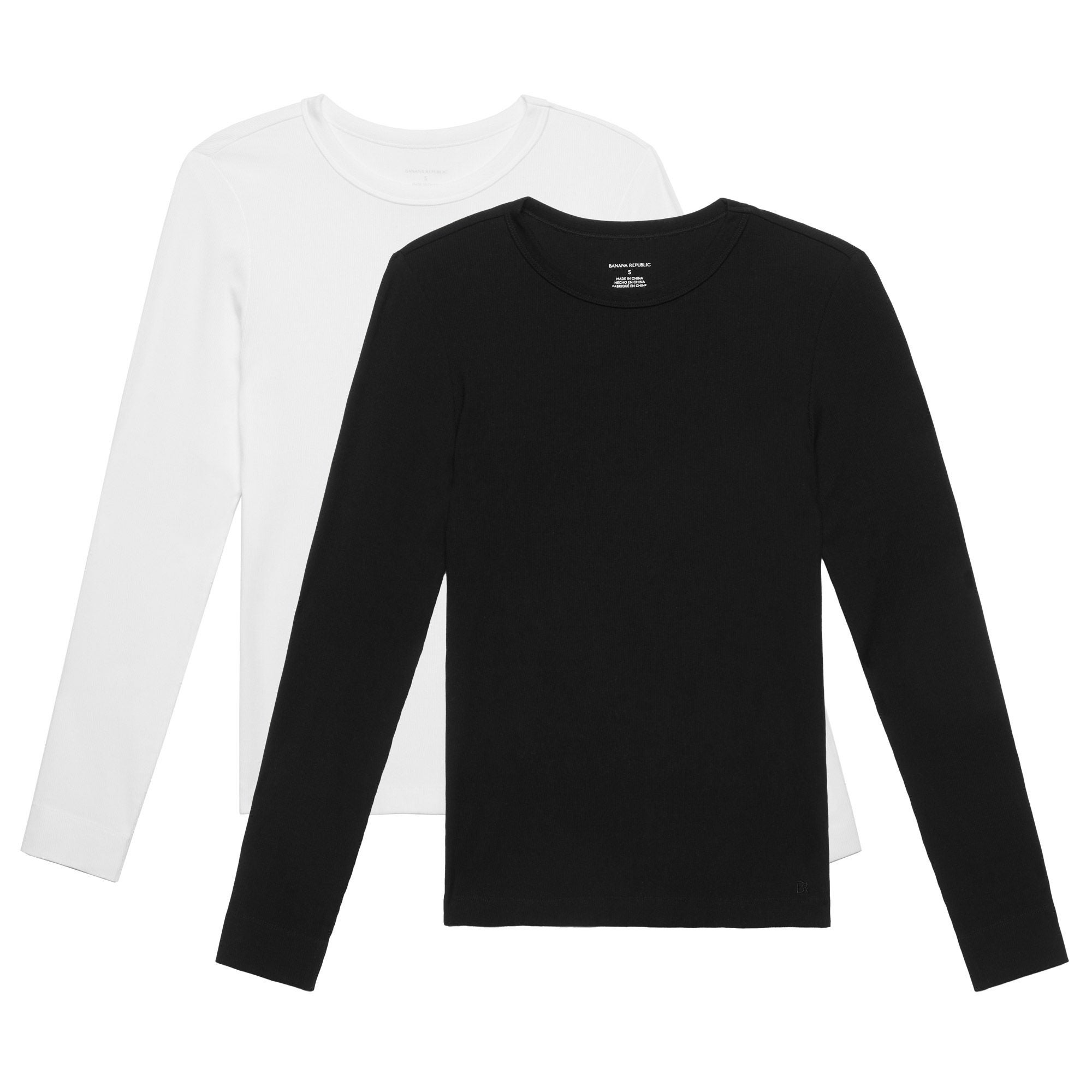Banana Republic Women's Ribbed Crewneck Long Sleeve T-shirt, 2-pack