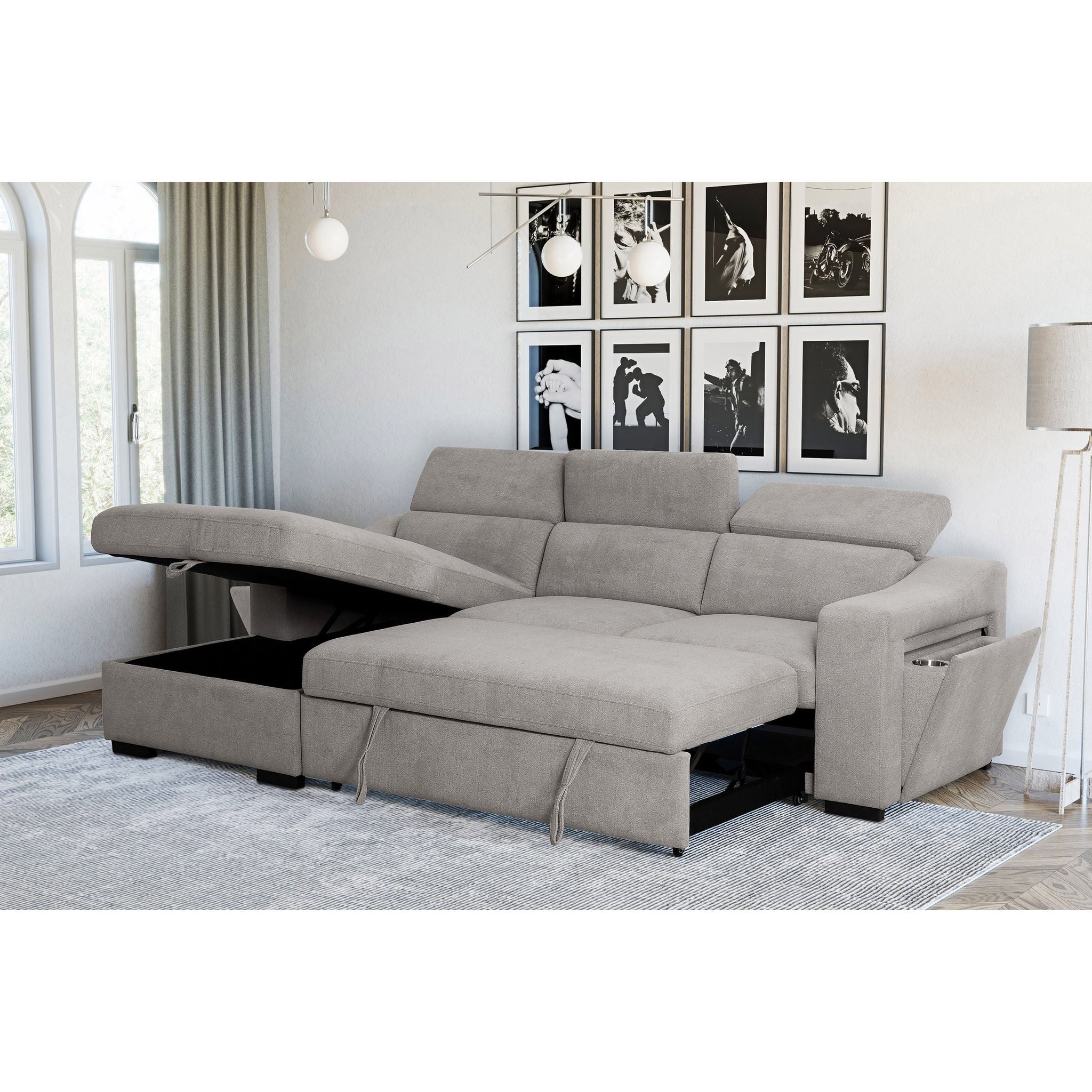 Roxana Fabric Sleeper Sofa with Storage Chaise