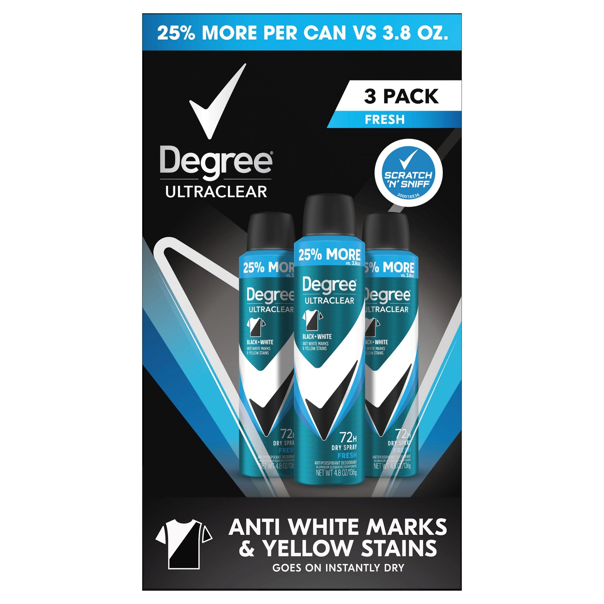 Degree Antiperspirant Deodorant Spray, 4.8 oz, 3-pack