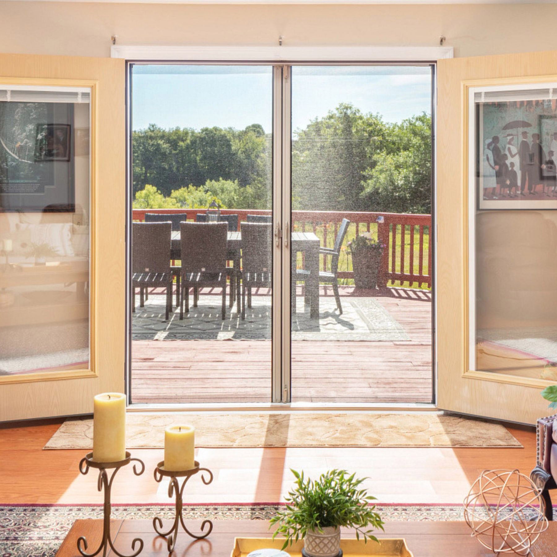 Cool Retractable Screen Door for Double Door Opening