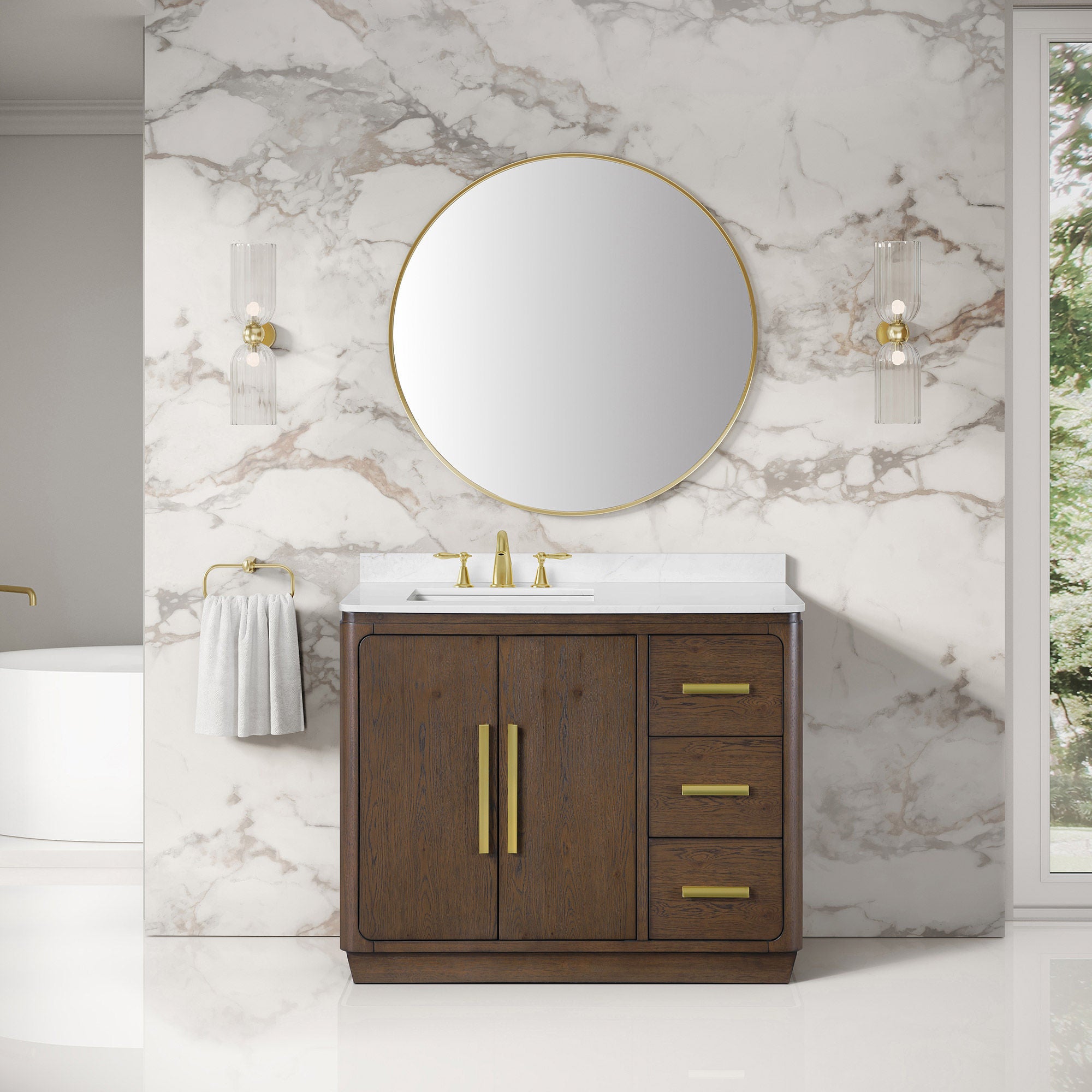Loxley Rowe Aiden Vanity with Quartz Top in Aged Sweet Oak