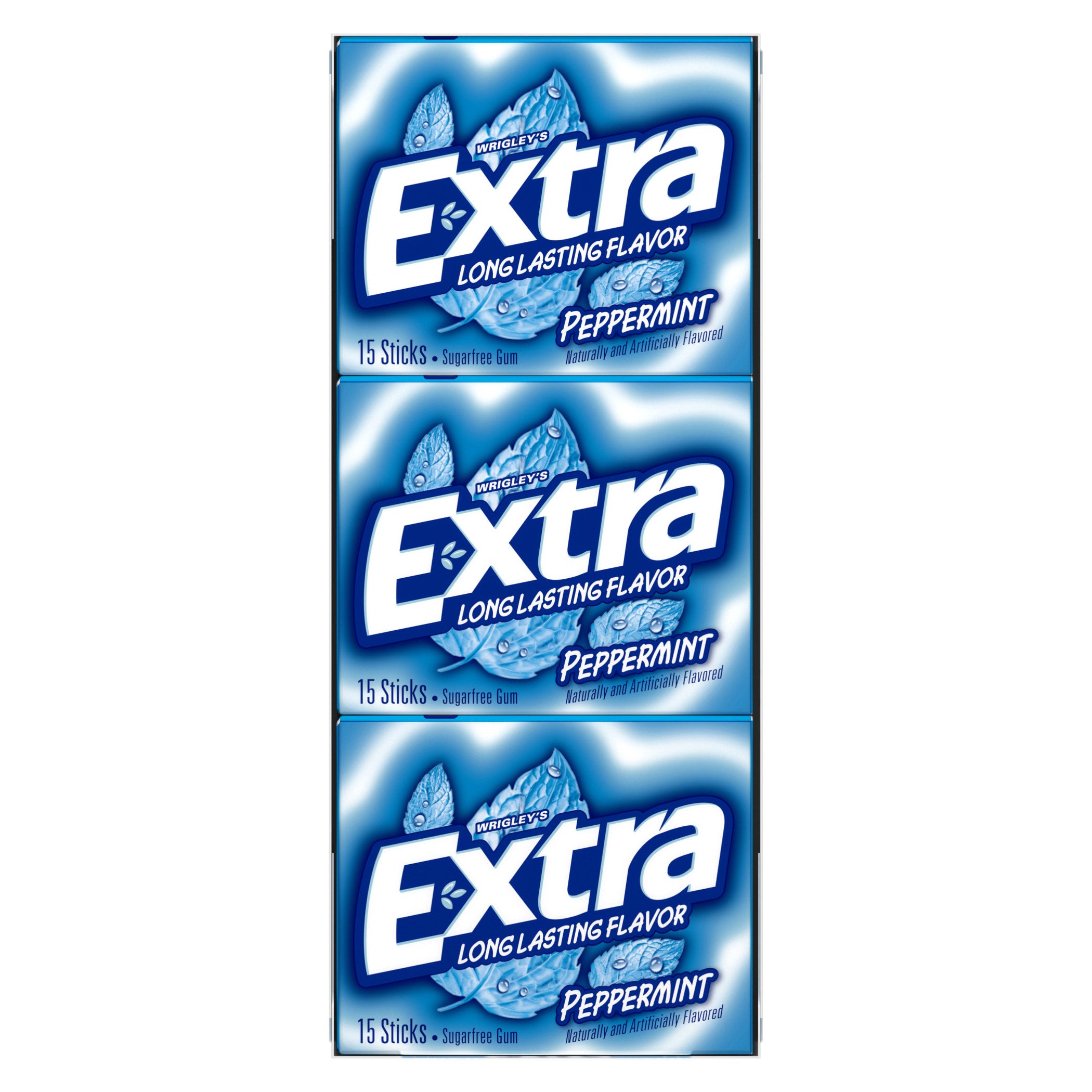 Extra Mint Sugar Free Chewing Gum, Peppermint, 15-sticks, 12-count