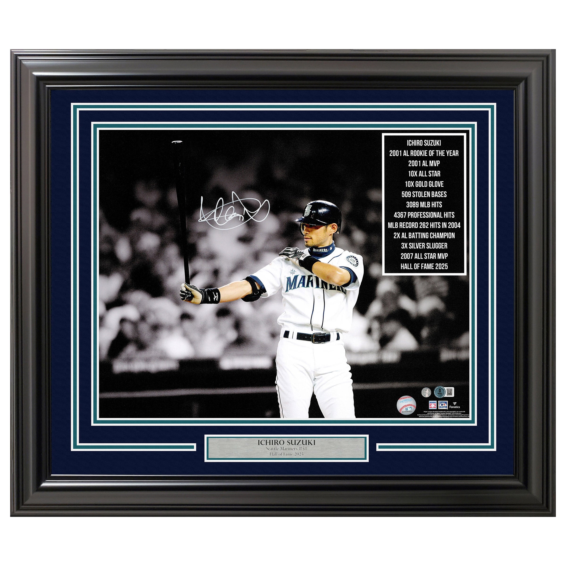 Ichiro Suzuki Autographed Framed 16” x 20” Photo Seattle Mariners - Beckett Authenticated