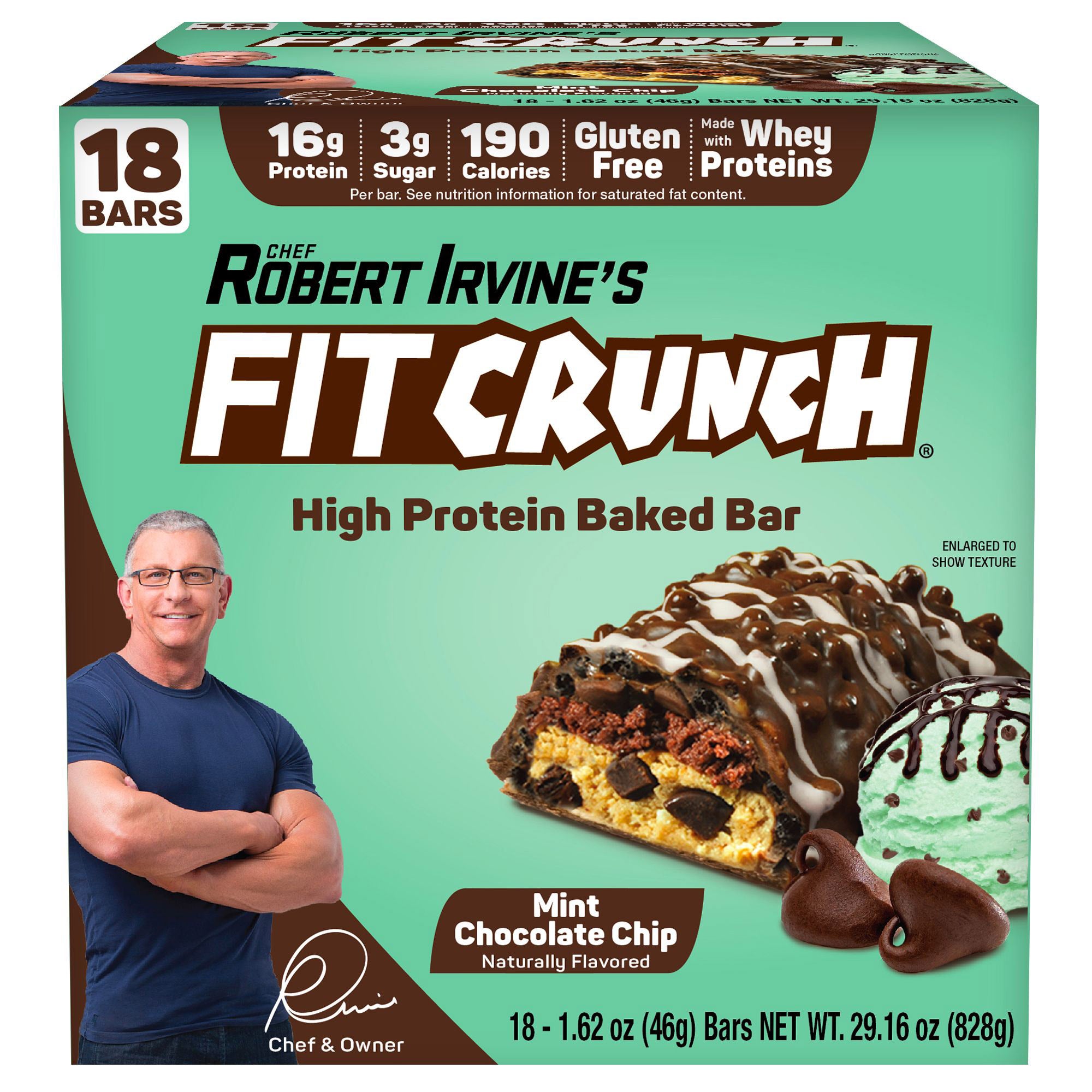 FITCRUNCH Protein Bars, 16g Protein, Mint Chocolate Chip, 1.62 oz, 18-count