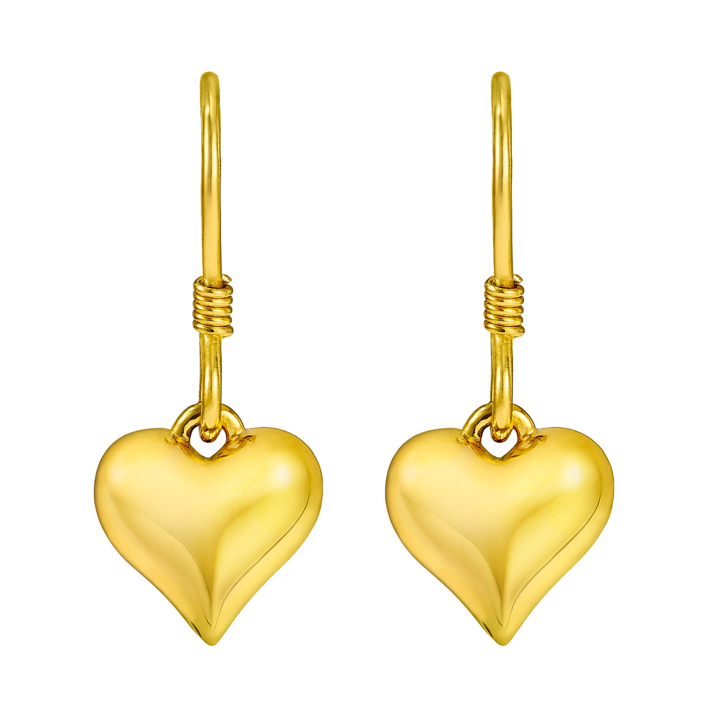 24kt Yellow Gold Heart Drop Earrings