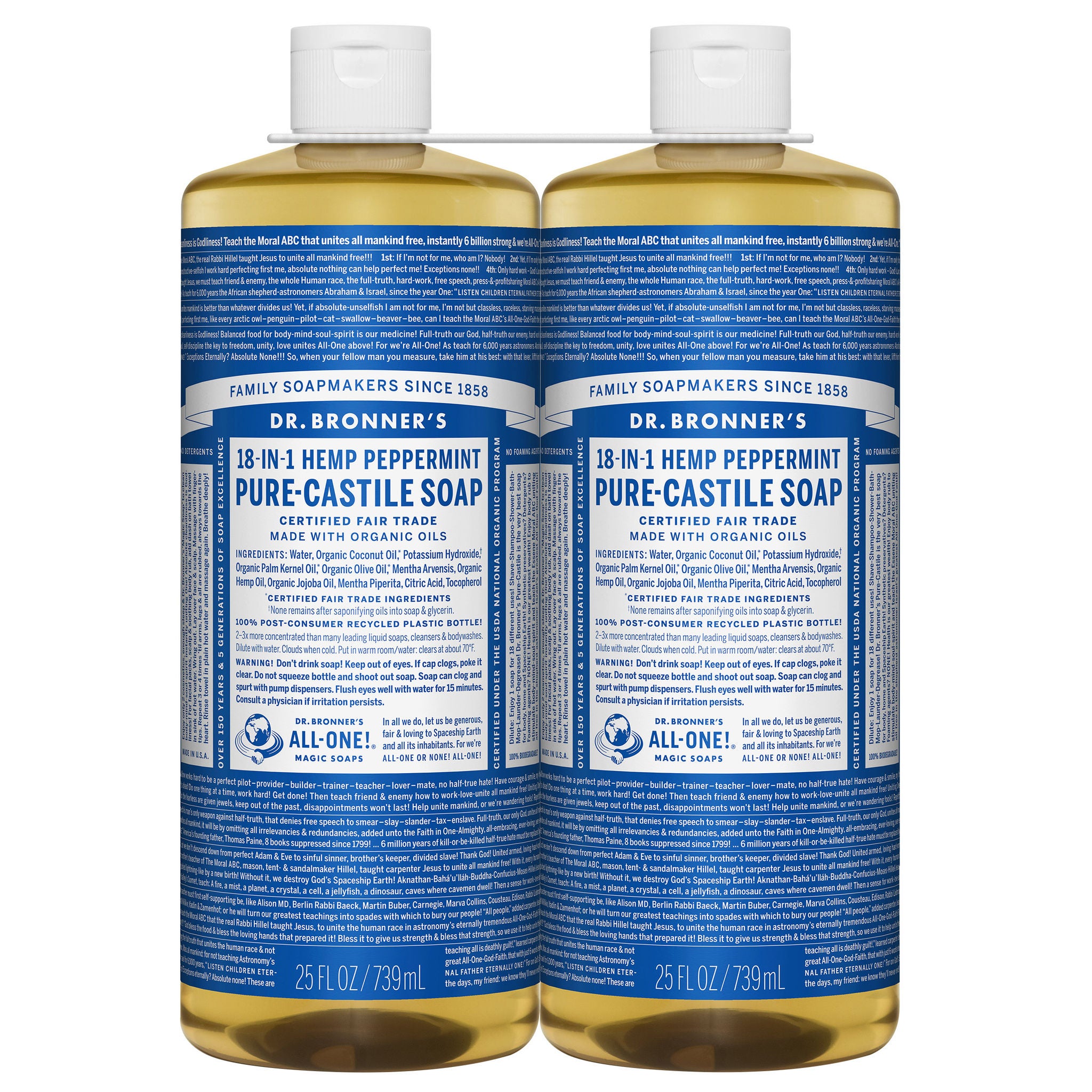 Dr. Bronner's Hemp Peppermint Pure-Castile Soap, 25 fl. oz 2-count