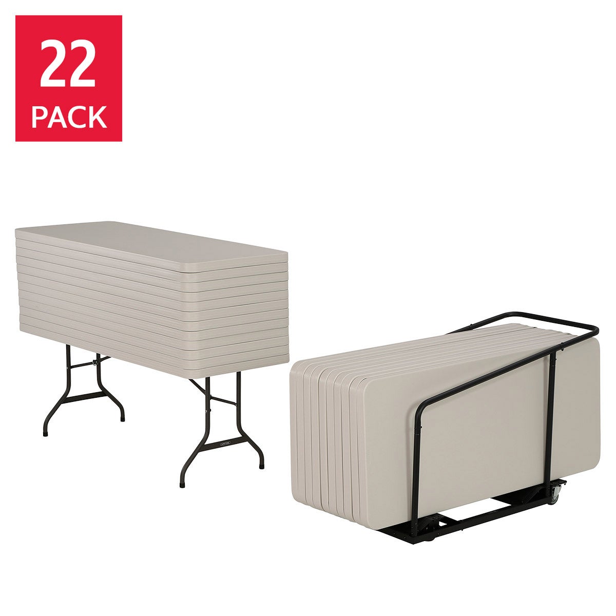 Lifetime 6' Rectangular Banquet Tables, White or Beige, with Cart, 22-pack