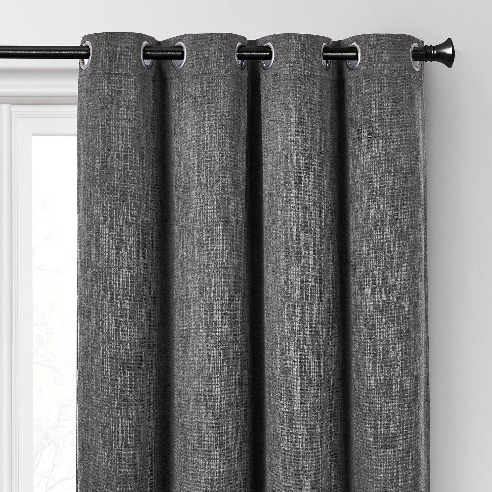 SUN+BLK Buckingham Chenille Total Blackout Curtain Panel Pair