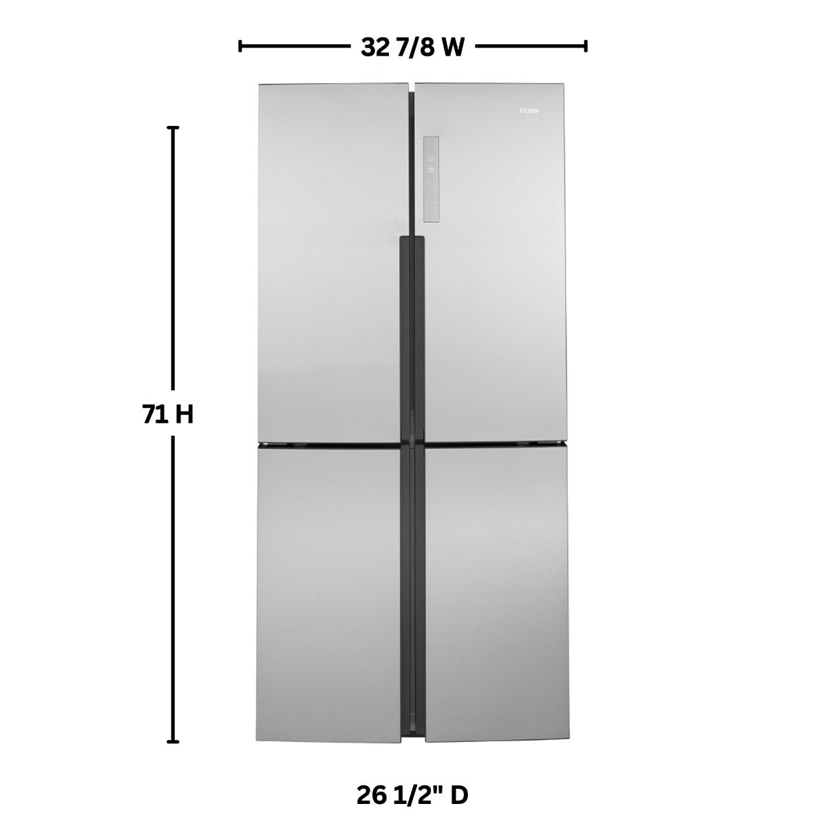 Haier 16.8 cu. ft. Counter Depth Quad-Door Refrigerator with Compact 33" Width, Edge-to-Edge Shelves, Freezer Drawers