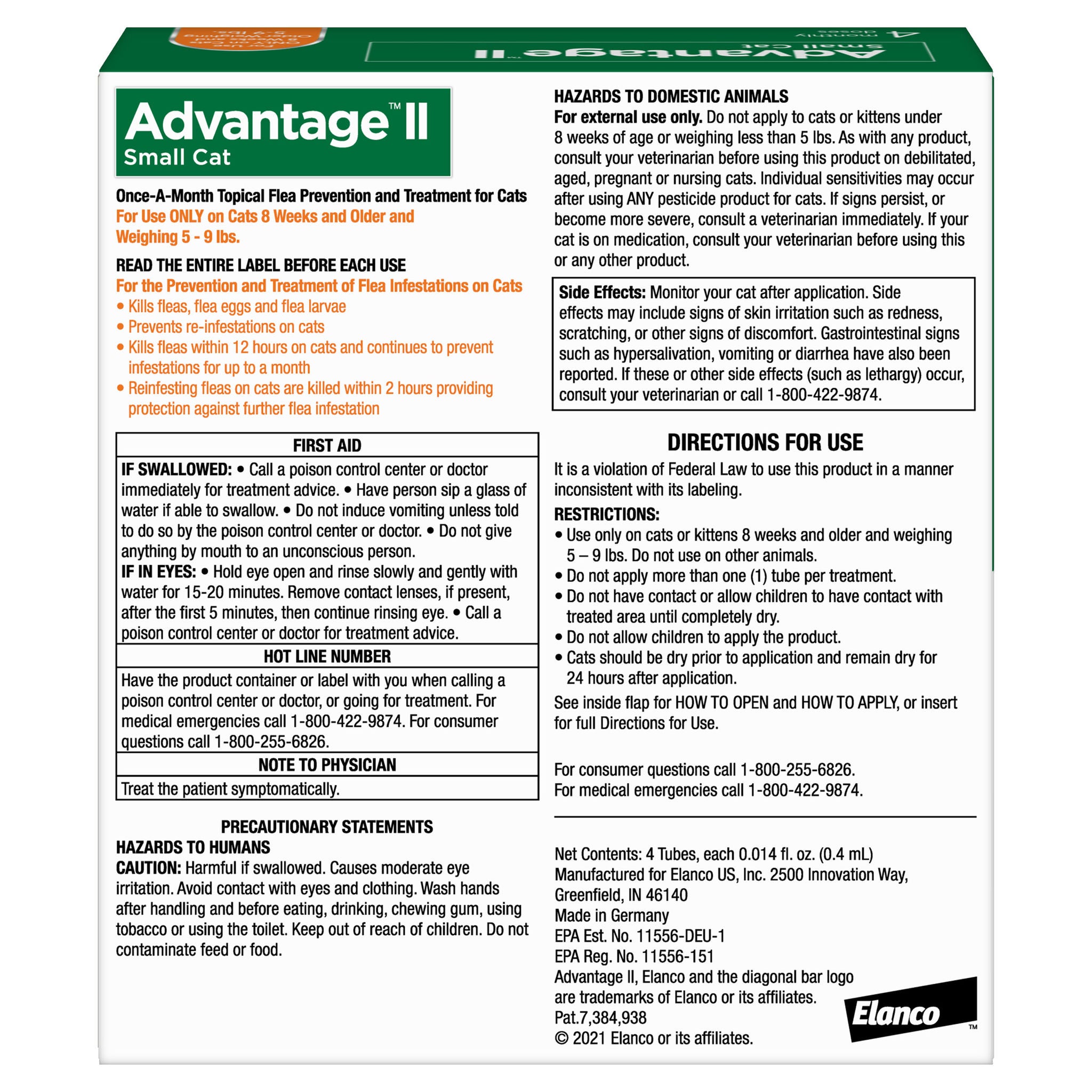 Advantage II Flea Topical Treatment for Cats 5-9 lbs, 4-doses, 2-count