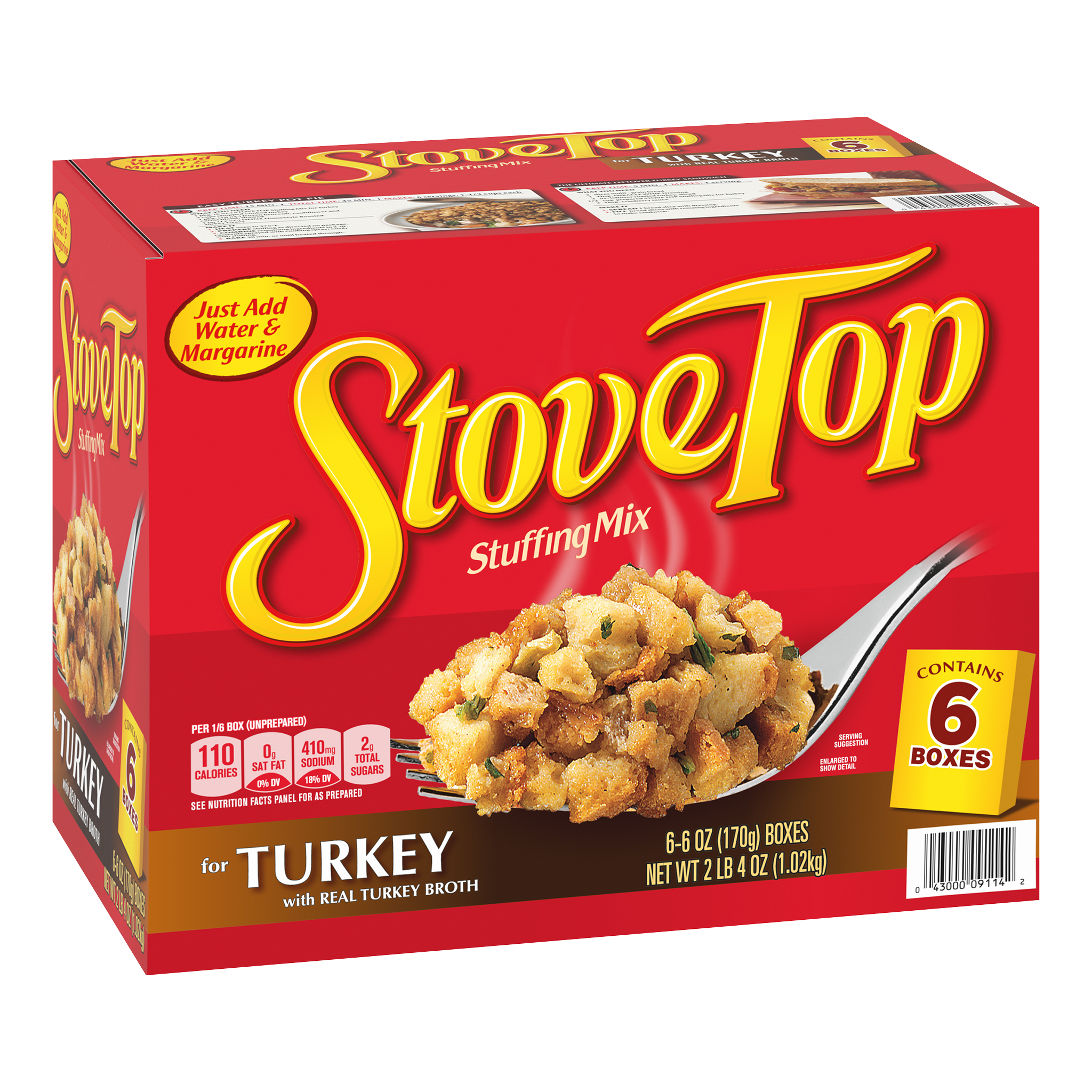 Stove Top Stuffing Mix for Turkey, 6 oz, 6-count
