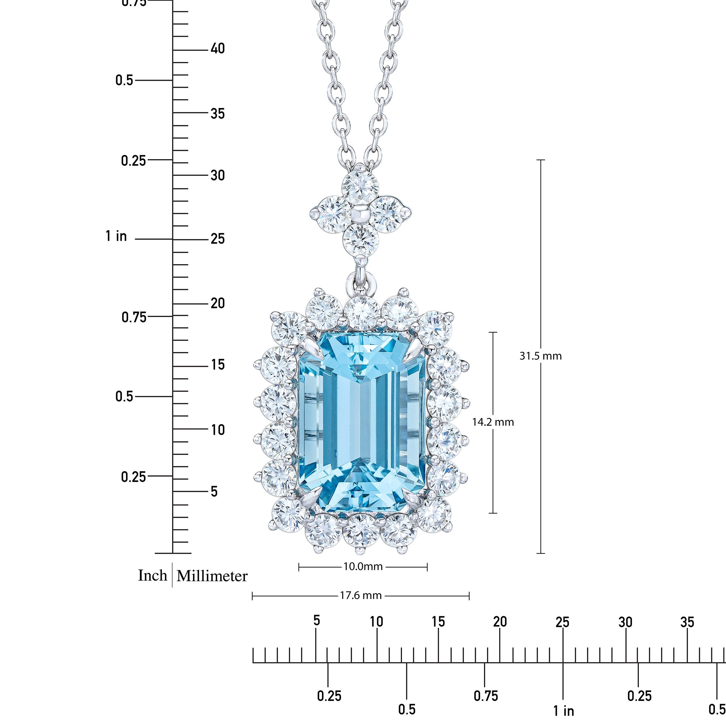 Emerald Cut 7.92 ct Aquamarine & Diamond 18kt White Gold Pendant