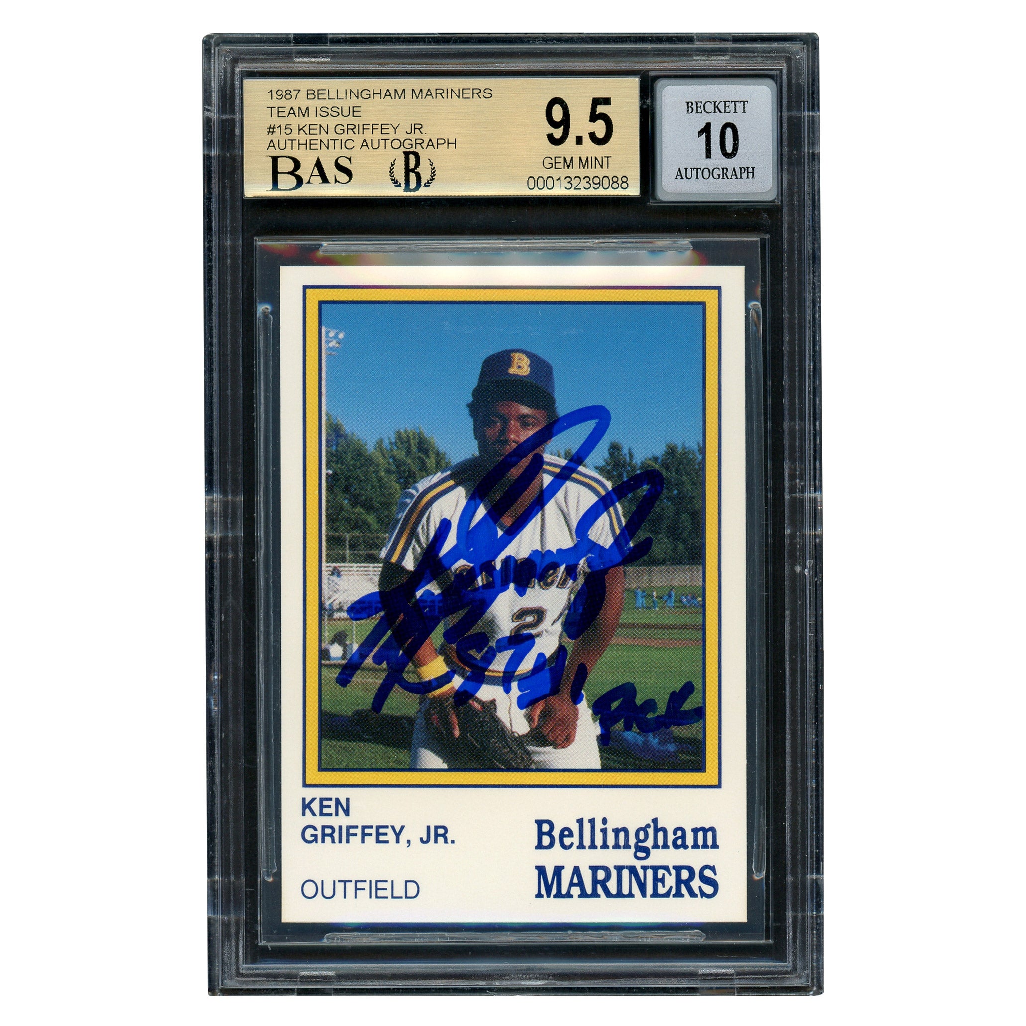 Ken Griffey Jr. Autographed 1987 Bellingham Rookie Card #15 BGS 9.5 Auto Grade 10 "87 #1 Pick"