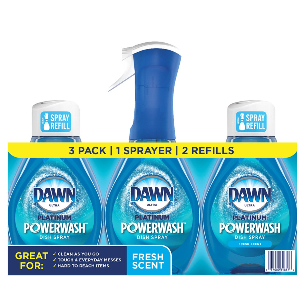 Dawn Platinum Powerwash Dish Spray, Fresh Scent, 1 Starter Kit + 2 Refills