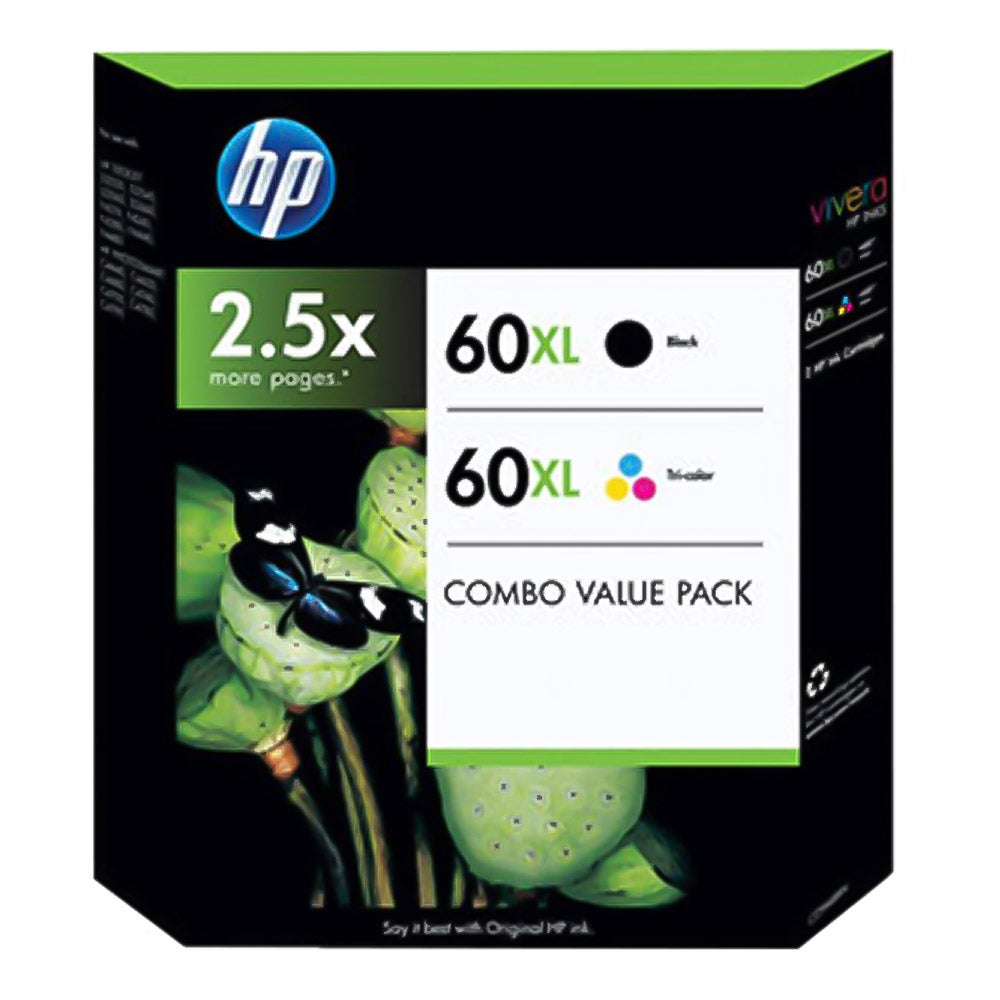 HP 60XL Ink Cartridge, Black & Tri-Color, Combo Pack