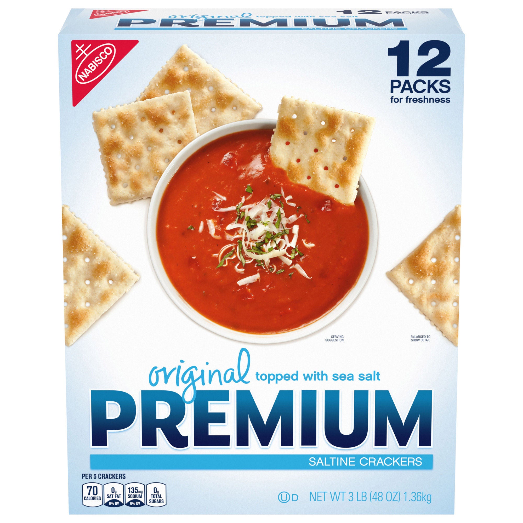 Premium Saltine Crackers, Original, 48 oz, 12-count