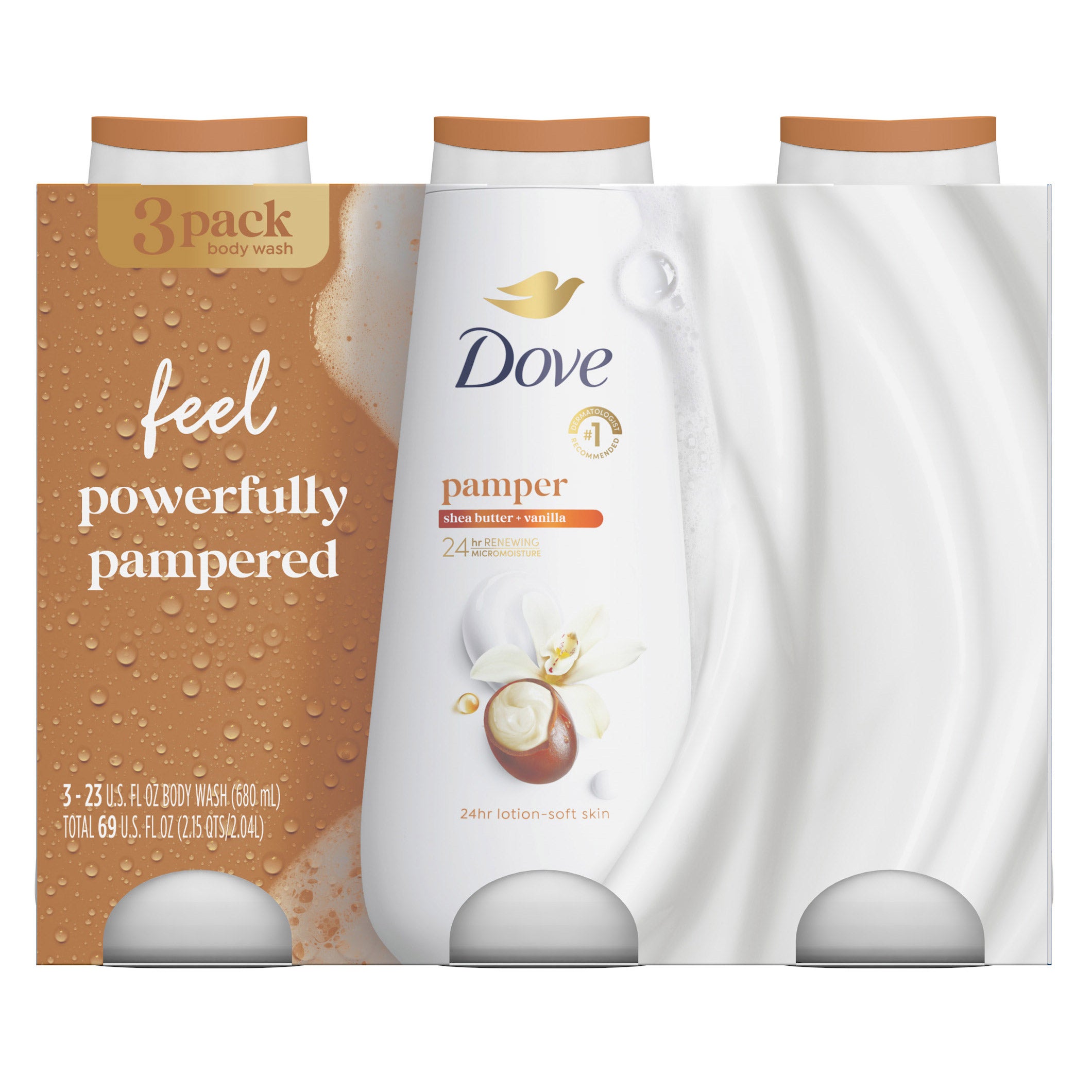Dove Pamper Shea Butter and Vanilla Body Wash, 23 fl oz, 3-pack