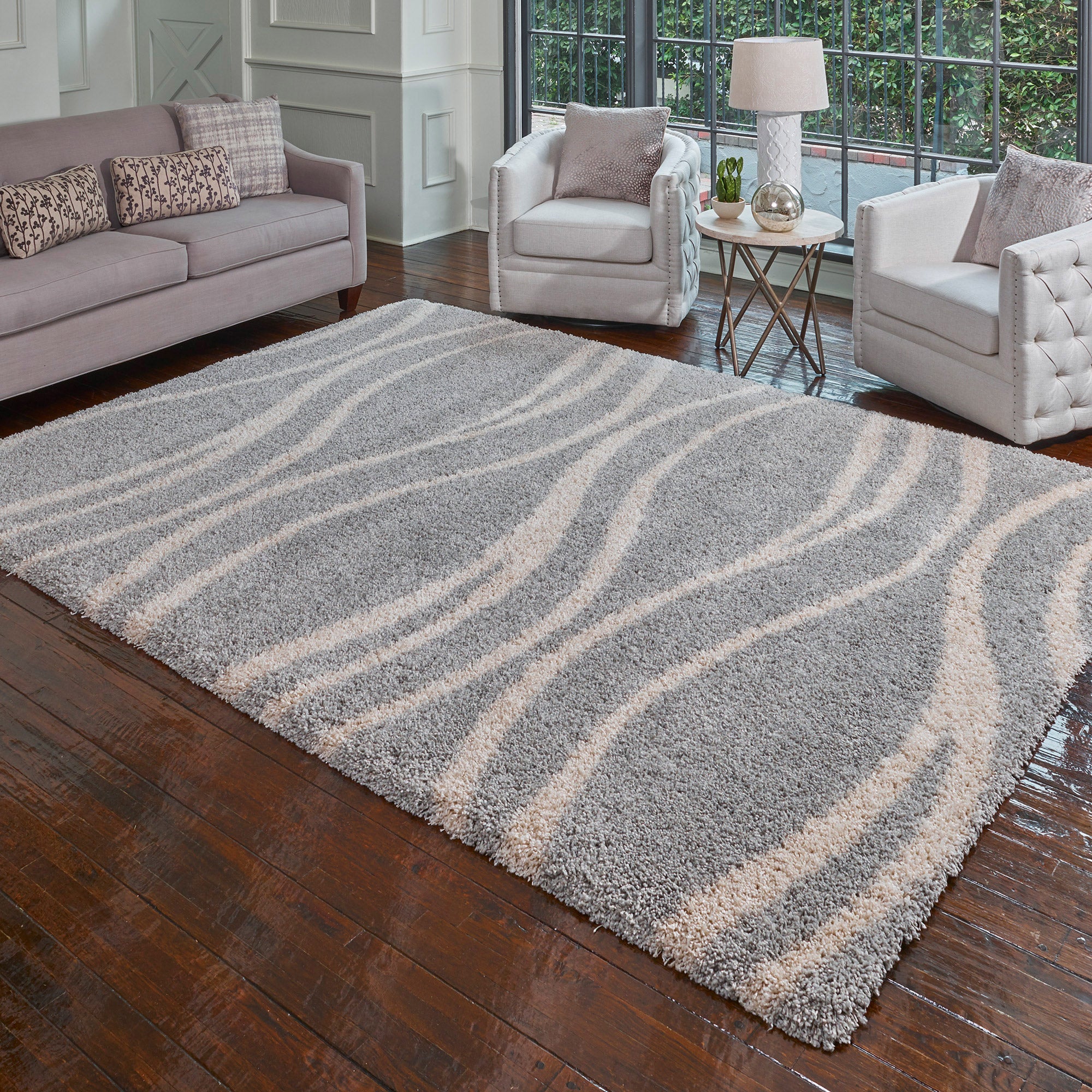 Thomasville Rialto 55 Luxury Light Gray Shag Rug, 9'5" x 13'