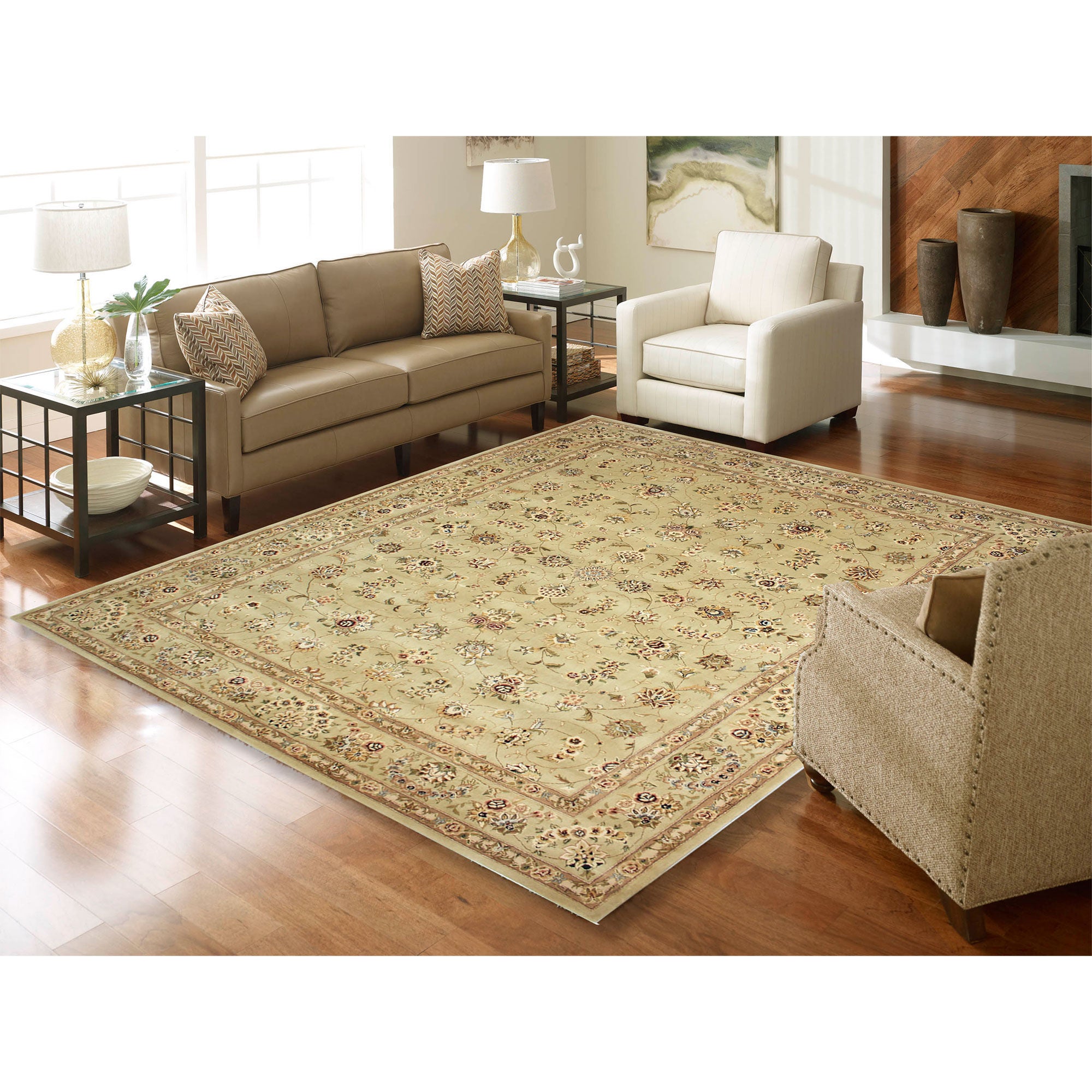 Drexel Heritage Wool and Silk Hand-Tufted Tabriz Tan Rug Collection