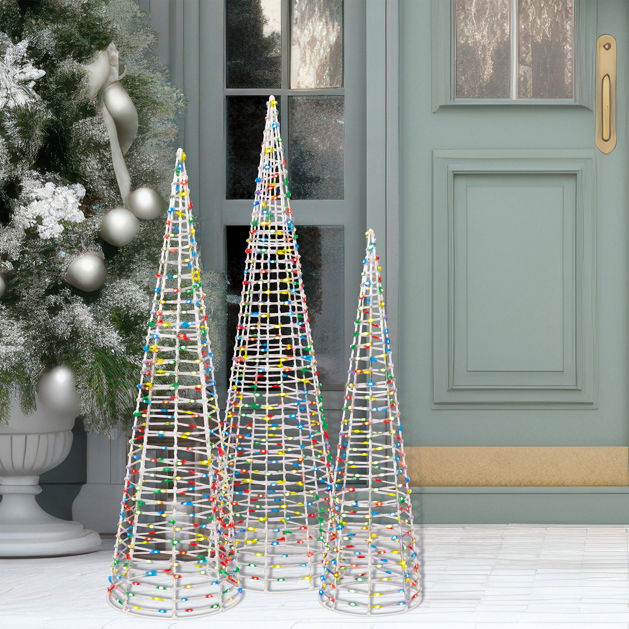 28-36" Cone Trees with Color Changing LED Lights, Set of 3
