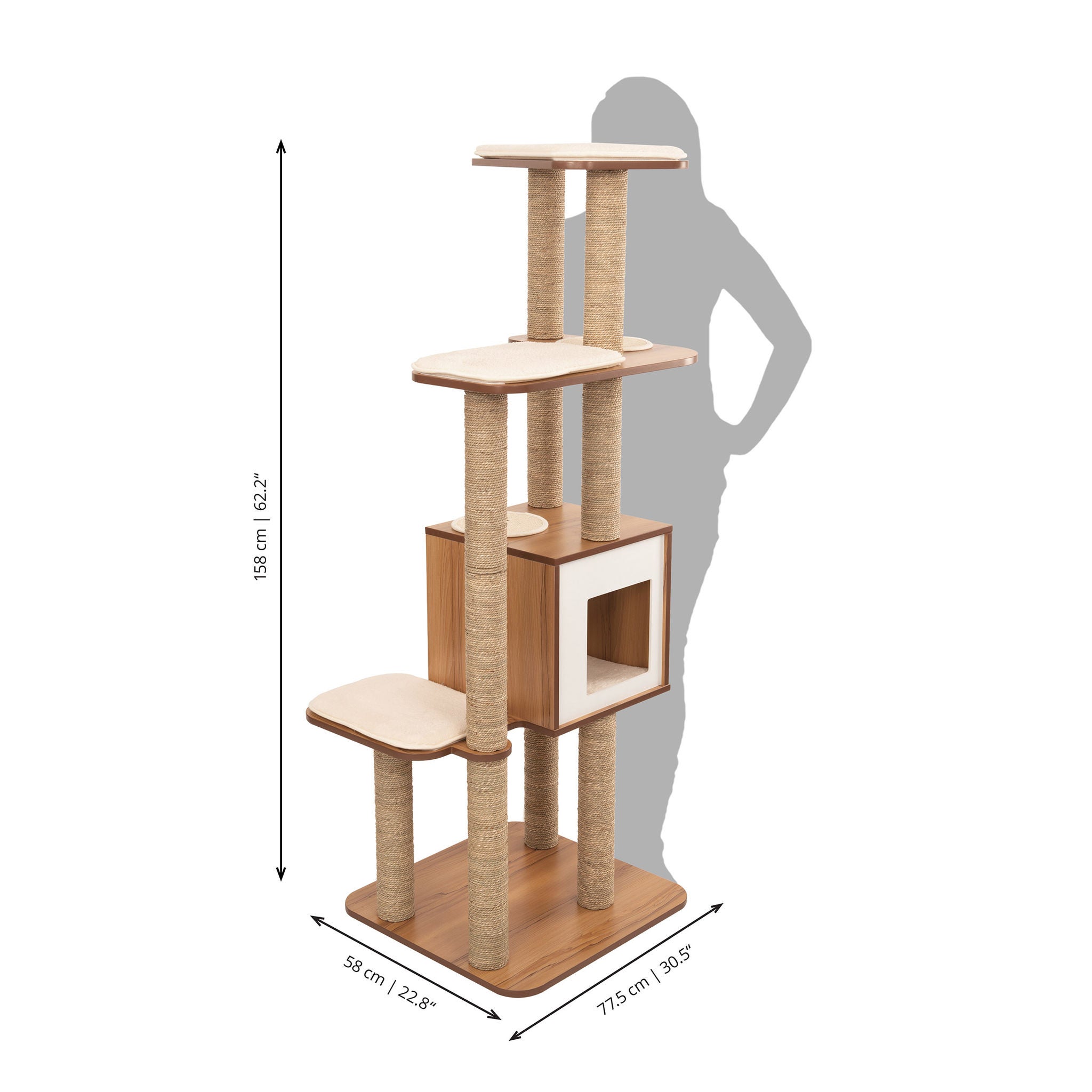 Catit Vesper High Base XL 62 inch Cat Tree, 5 Levels and 1 Condo, Walnut