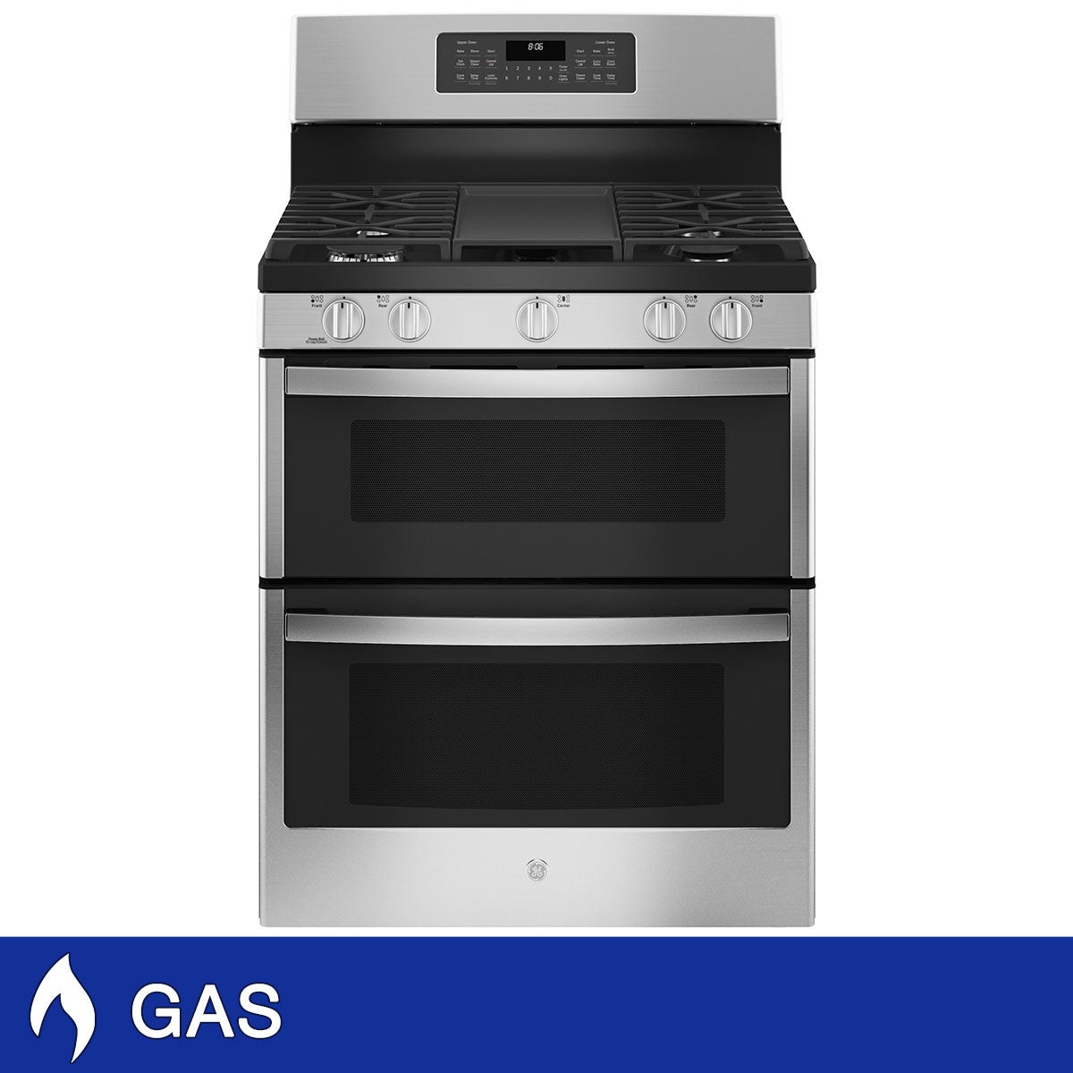 GE 30" 6.8 cu. ft. GAS Free-Standing Double Oven Range with Convection, Edge-to-Edge Cooktop