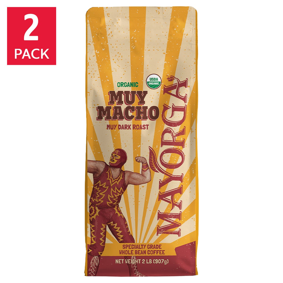 Mayorga Muy Macho, USDA Organic, Muy Dark Roast, Whole Bean Coffee, 2lb, 2-pack