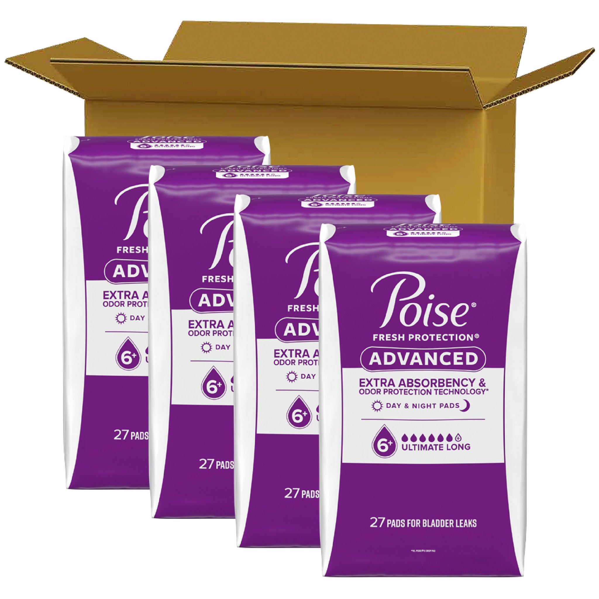Poise Advanced Ultimate Absorbency Incontinence and Postpartum Long Pads, 108-Count