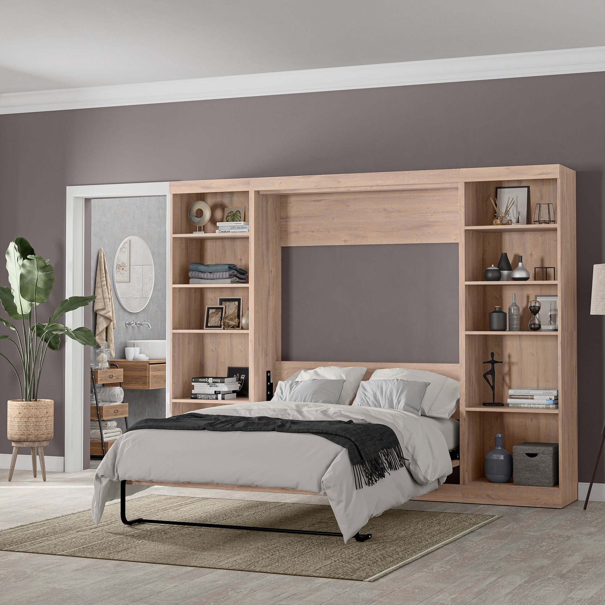 Boutique Full Murphy Bed with 2 Shelving Units